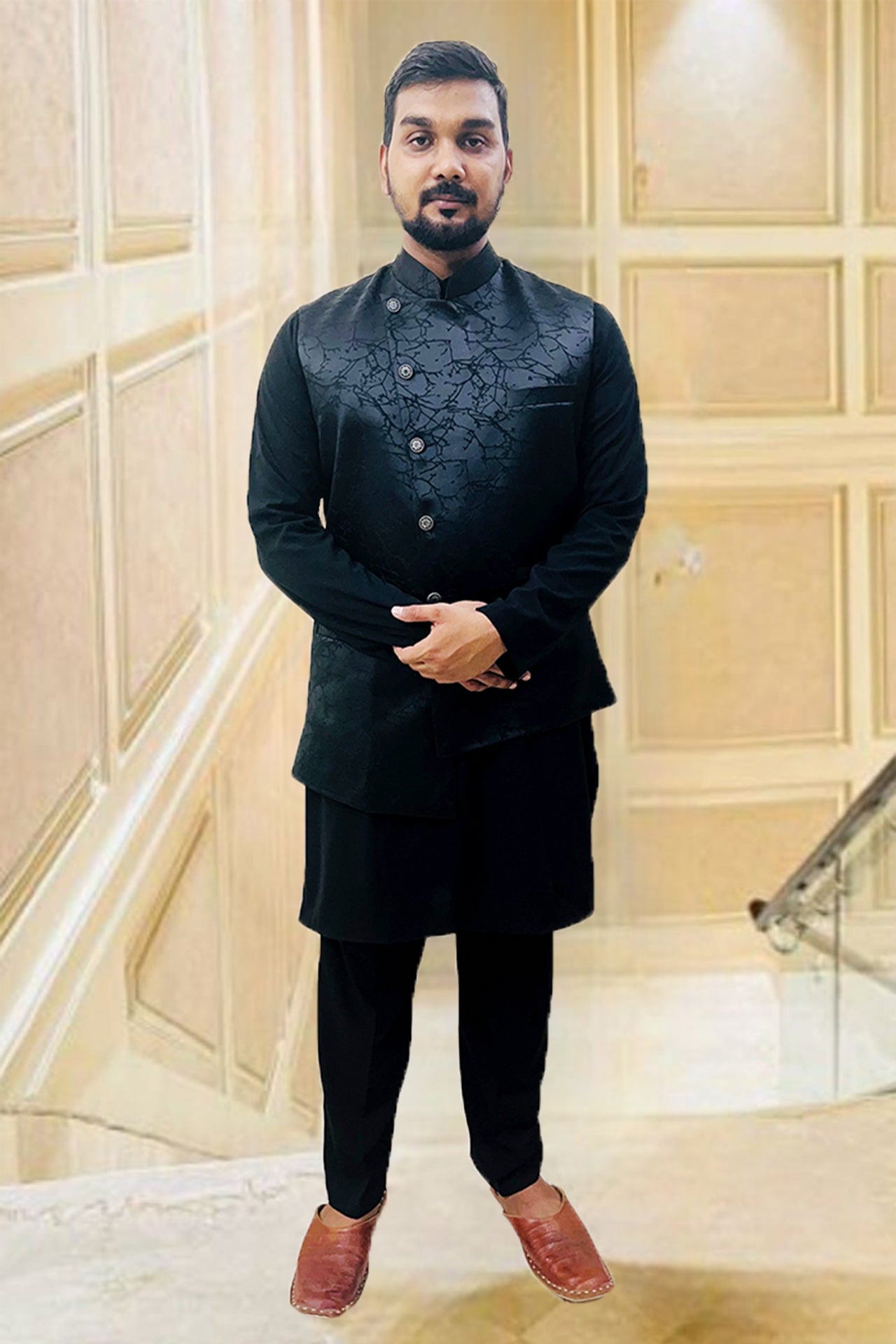 Premium Black Silk Kurta Pajama Set with Waist Coat (D98) - Designer Indian Ethnic Wear for Men, Wedding & Festive Occasions