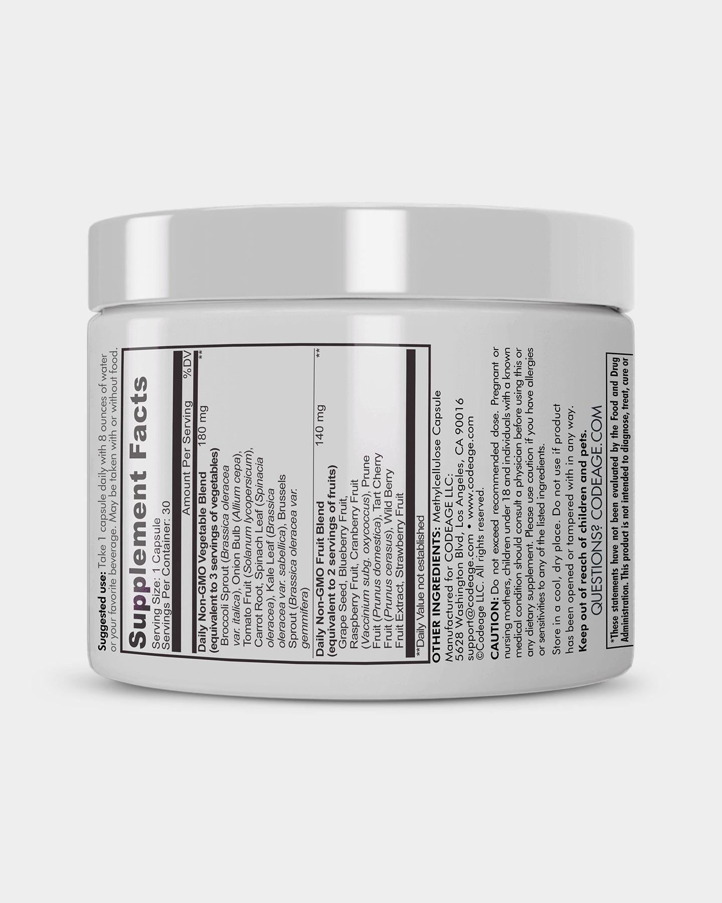 Codeage Instantfood Five a Day Fruits & Vegetables Supplement Capsules - Daily Nutrition Support for Immunity & Digestion - Perfect for Busy Lifestyles & On-the-Go Wellness