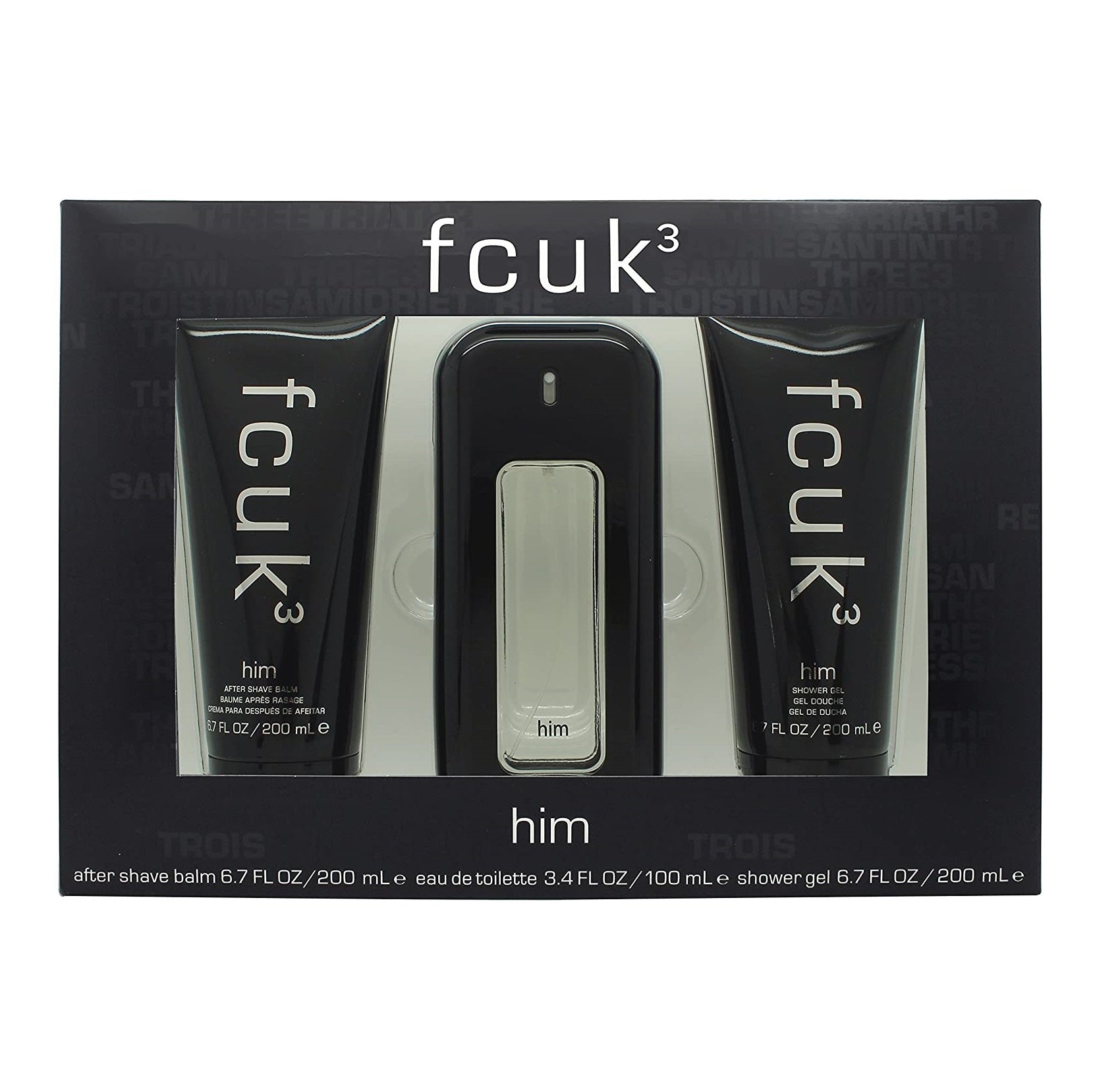 FCUK 3 Him Gift Set for Men - 100ML EDT Spray, 200ML After Shave Balm & 200ML Shower Gel - Perfect Valentine's Day, Birthday & Anniversary Gift Set for Him