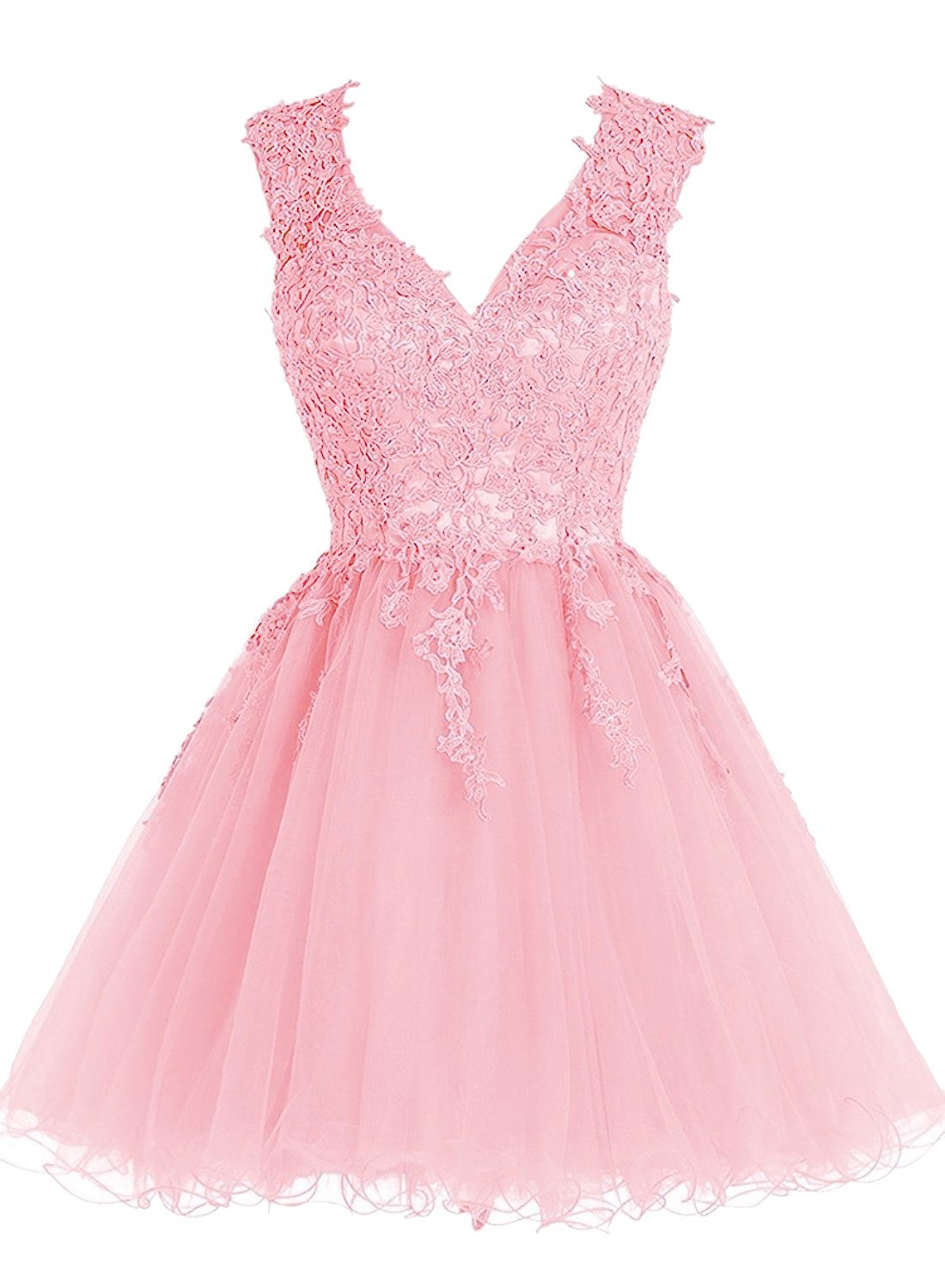 Elegant Short Lace Cocktail Dresses for Homecoming & Prom - V-Neck Tulle Dress with Appliques for Parties, Dances & Special Occasions