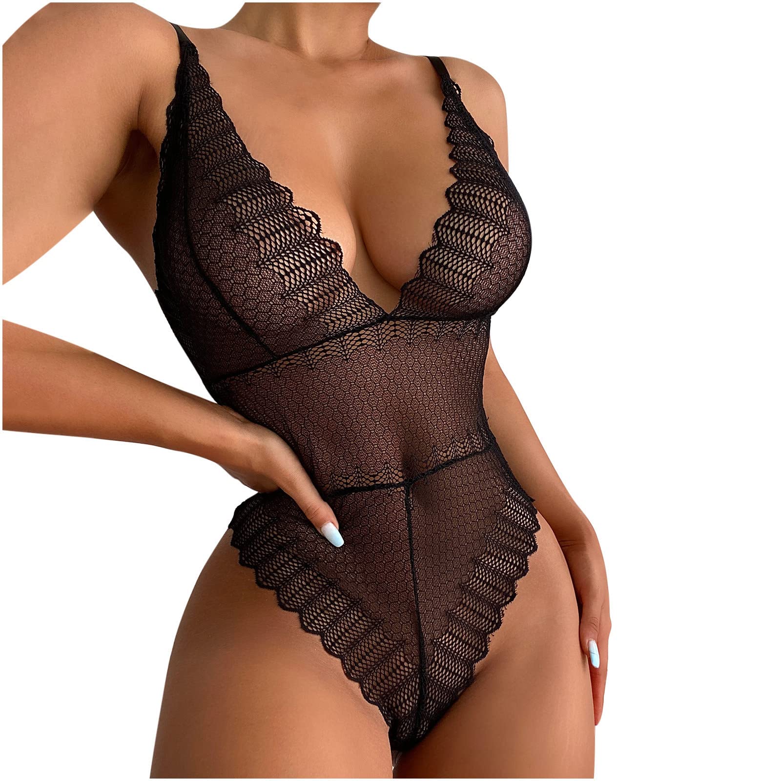 Sexy Women's Lingerie Teddy Bodysuit - Mesh Sling One Piece with Deep V Neckline, Babydoll Sleepwear for Romantic Nights & Boudoir Photography | Perfect for Valentine's Gift, Honeymoon & Intimate Moments