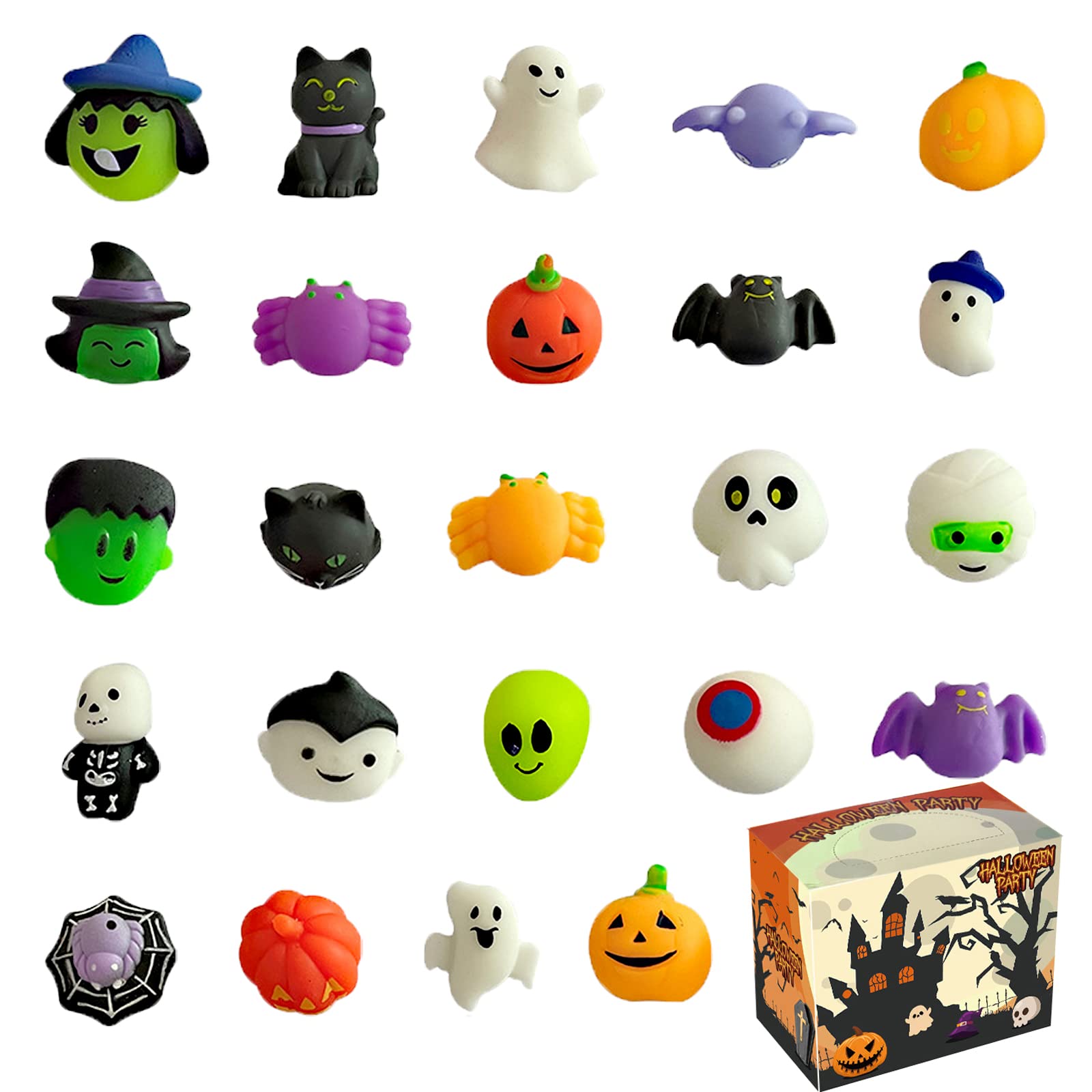Halloween Squishy Toys - Mini Mochi Stress Relief Squeeze Toys for Kids, Cute Party Favors & Treat Bag Fillers - Perfect for Halloween Celebrations, Classroom Rewards and Anxiety Relief Gifts