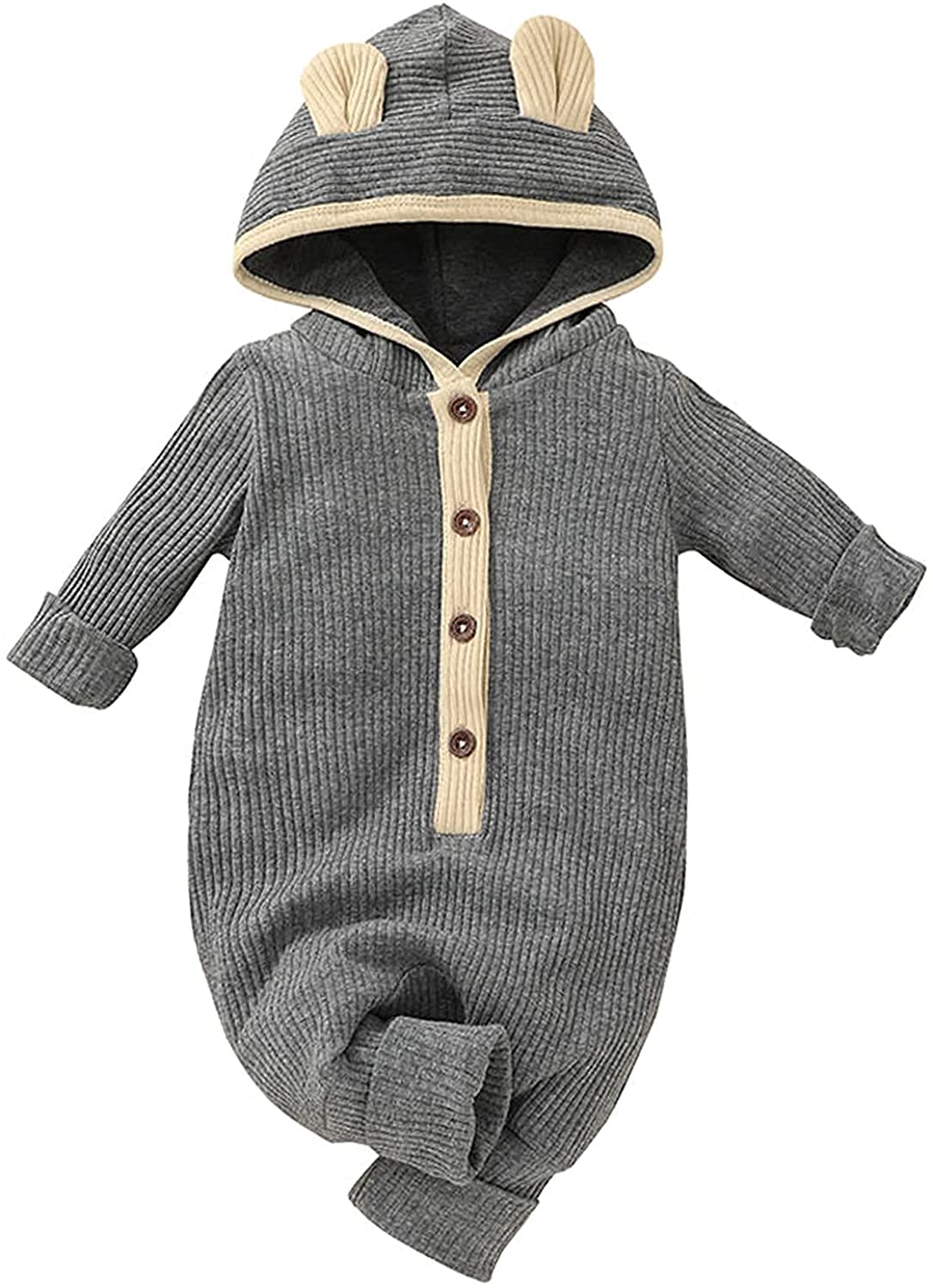Twopumpkin Fall Winter Newborn Baby Hooded Romper - Soft Knitted Long Sleeve Jumpsuit for Boys & Girls - Cozy Ribbed Outfit for Family Photos, Holiday Gatherings & Daily Wear