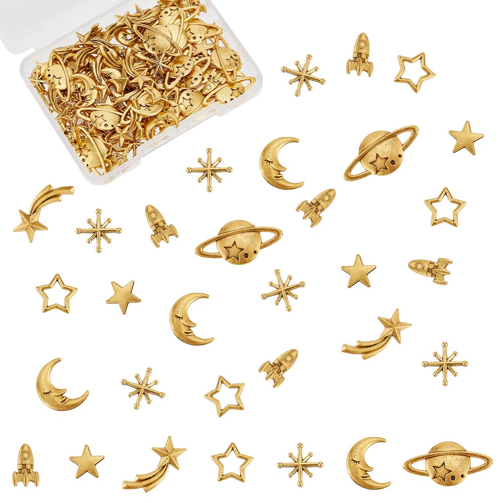 OLYCRAFT 112PCS Moon & Star Resin Charms - Zinc Alloy Epoxy Resin Fillers for Jewelry Making - Cosmos Themed DIY Craft Supplies (Gold) - Perfect for Pendants, Bracelets & Keychains