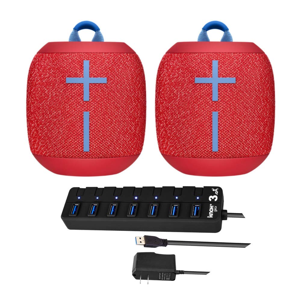 Ultimate Ears WONDERBOOM 2 Portable Waterproof Bluetooth Speaker - Radical Red | Bundle with 7-Port USB 3.0 Hub (2 Items) | Perfect for Pool Parties, Beach Outings & Outdoor Adventures