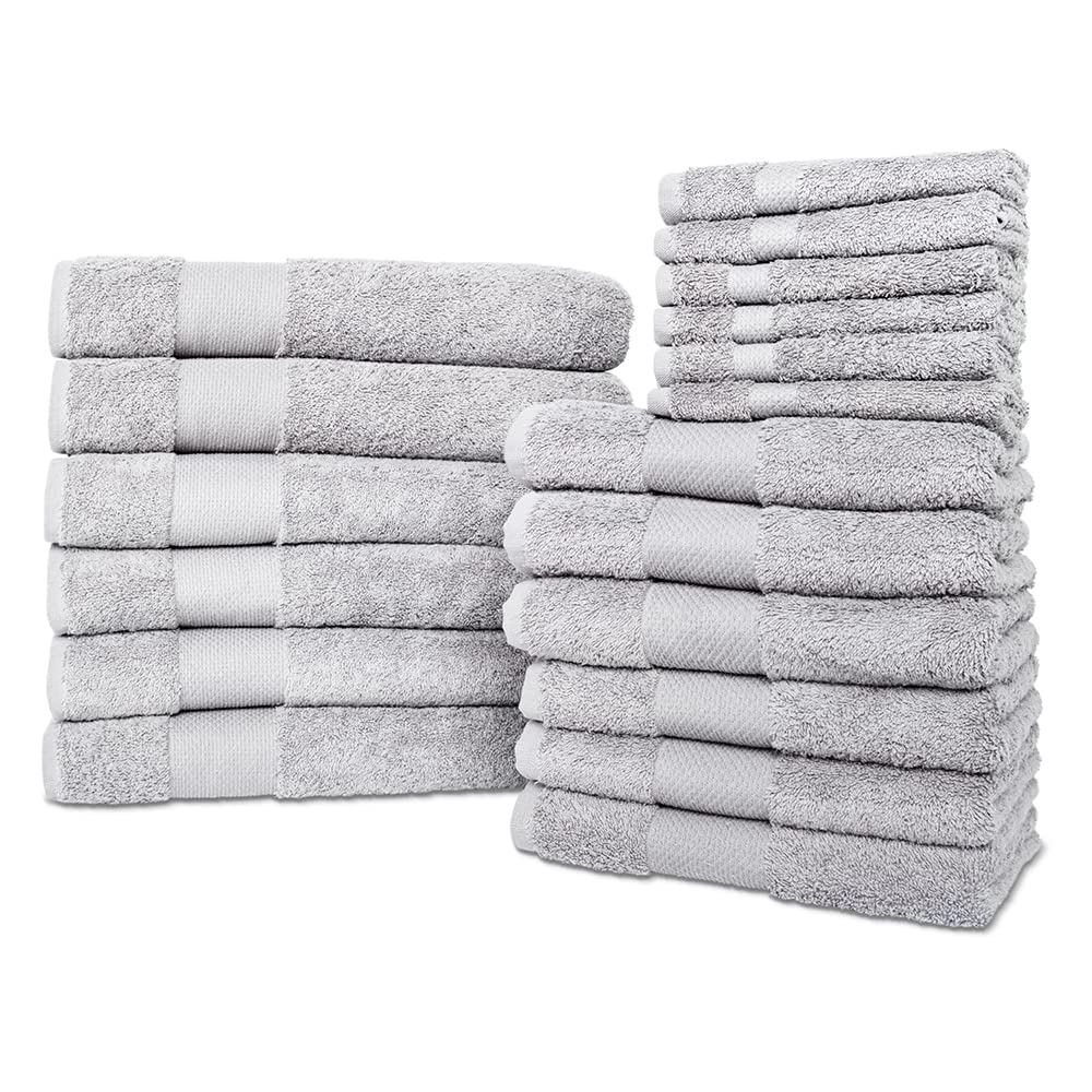 Premium 18-Piece Bath Towel Set - Ultra Soft 100% Turkish Cotton - 6 Bath Towels, 6 Hand Towels, 6 Washcloths - Highly Absorbent & Quick Drying - Perfect for Bathroom, Spa, Gym & Luxury Hotels - Silver Gray 18-Pack - Home Essentials & Guest Towels
