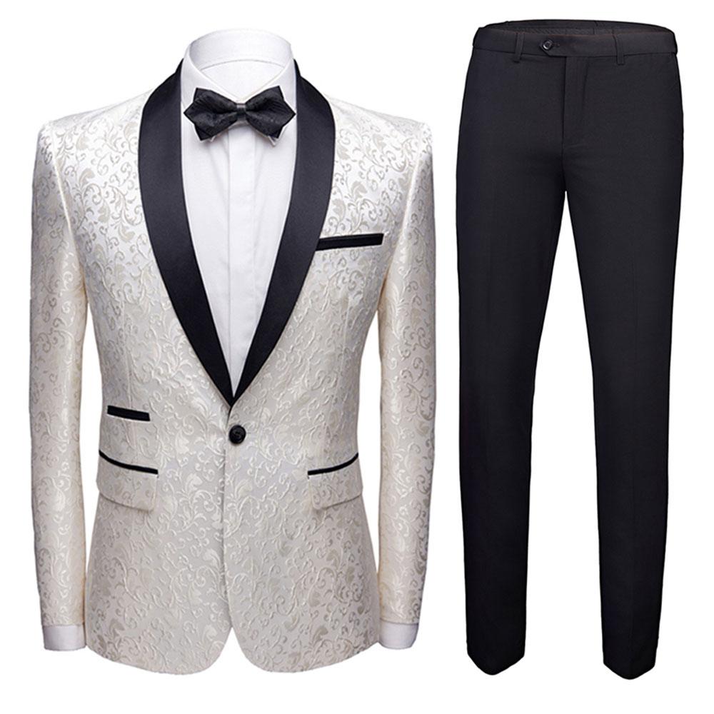 2 Piece Print Suit for Men - Slim Fit Paisley White Suit Set | Formal & Wedding Attire | Business & Special Occasion Outfit