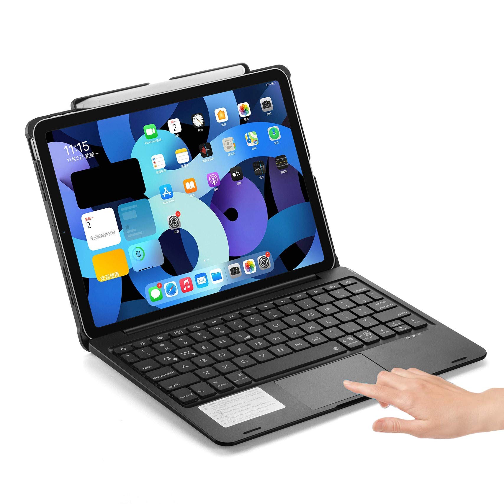 AnMengXinLing Bluetooth Keyboard Case with Touchpad for iPad Air 4 10.9 Inch (2020, 4th Gen) - Backlit Magic Keyboard Style, Smart Cover with Trackpad, Touch ID Compatible & Apple Pencil Holder (Silver) | Perfect for Work, Study & Travel