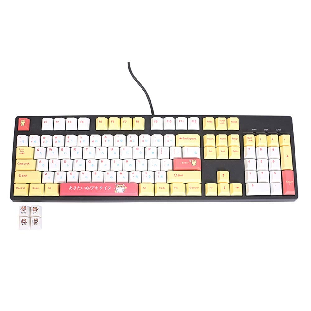 HUACHEN-LS 128-Key Shiba Inu Design PBT Keycaps - Japanese Style Mechanical Keyboard Keycaps for Gaming, Typing & Office Use