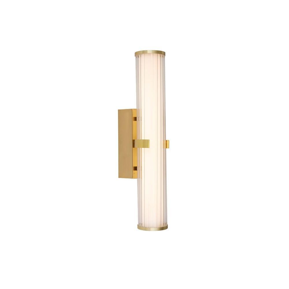 18W LED Gold Bathroom Wall Light with Opal Ribbed Glass - Waterproof Vanity Sconce for Bath, Powder Room & Dressing Area Lighting