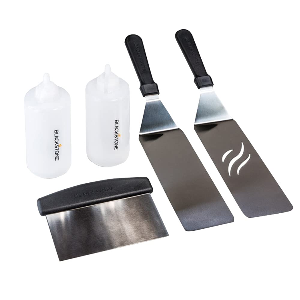 Blackstone 1542 Professional Grade Flat Top Griddle Accessory Kit - 5-Piece Set with 16 oz Bottle, 2 Spatulas, Chopper/Scraper & Cookbook - Ideal for Indoor/Outdoor Cooking, Camping, Backyard BBQs & Tailgating Parties