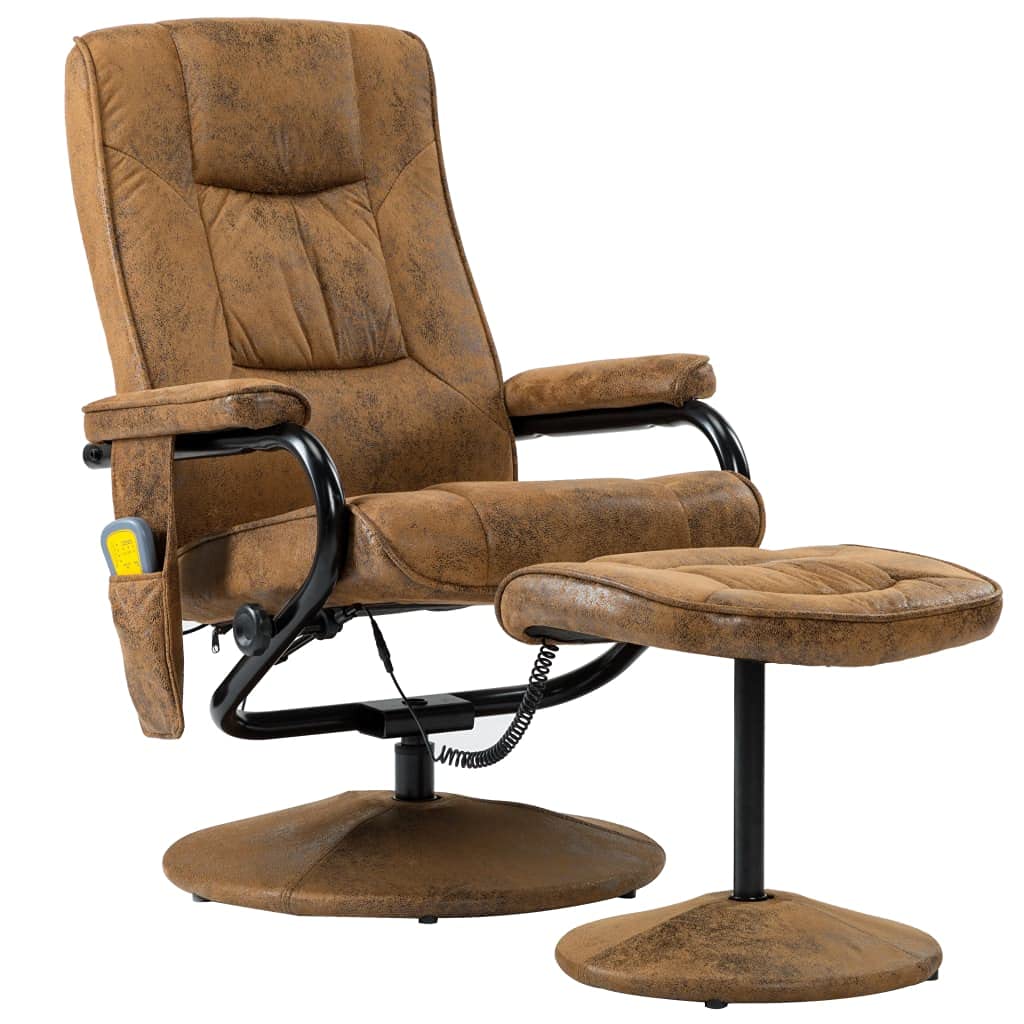 Premium Massage Recliner Chair with Foot Stool - Brown Faux Suede Leather for Living Room, Office & Home Relaxation | Full Body Massage Armchair for Stress Relief & Comfort | Perfect for TV Watching, Napping & Pain Relief