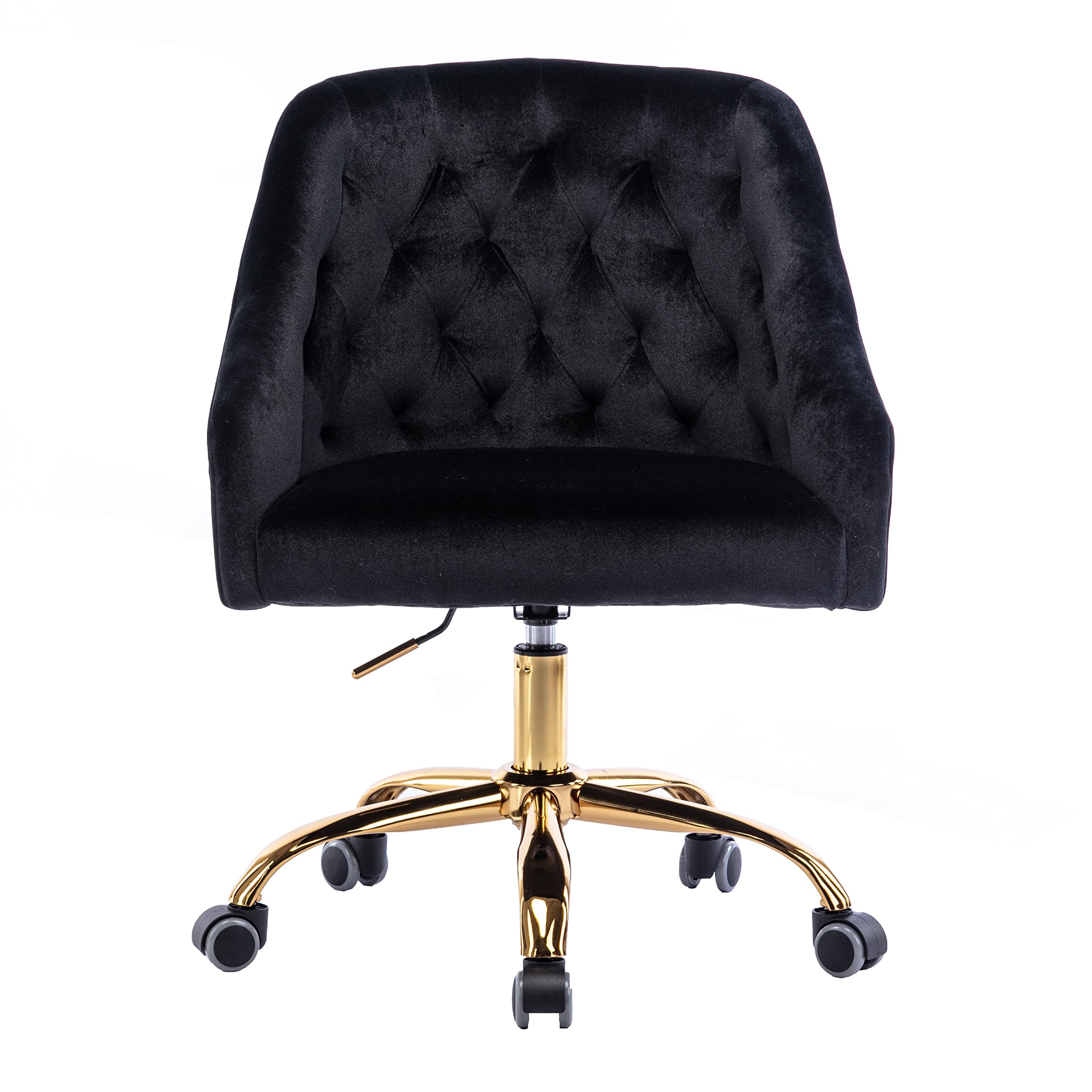 Modern Velvet Home Office Chair - Adjustable Height Swivel Desk Chair with Wheels for Living Room, Bedroom & Vanity Makeup Station (Black) | Ergonomic Work from Home & Beauty Seating Solution