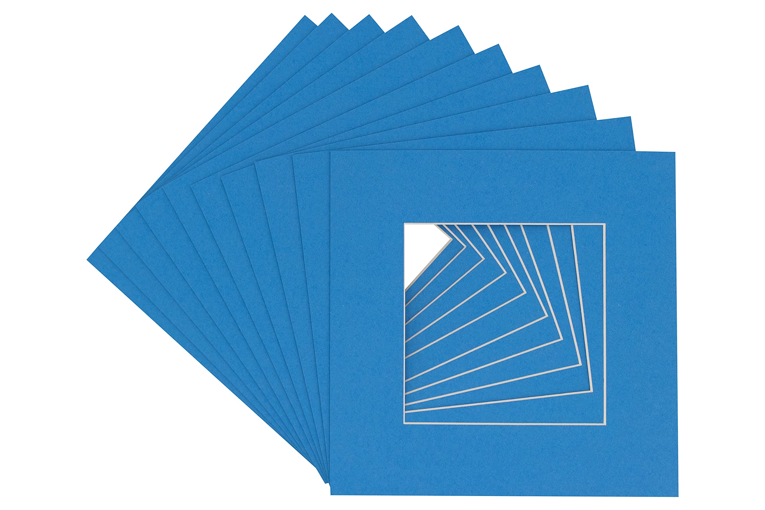 16x16 Inch Precut Bay Blue Acid-Free Picture Matboard - Bevel Cut Display Mat for 12x12 Photos & Art - Pack of 10 with Backing Boards & Clear Bags - Perfect for Framing, Scrapbooking, and Home Decor