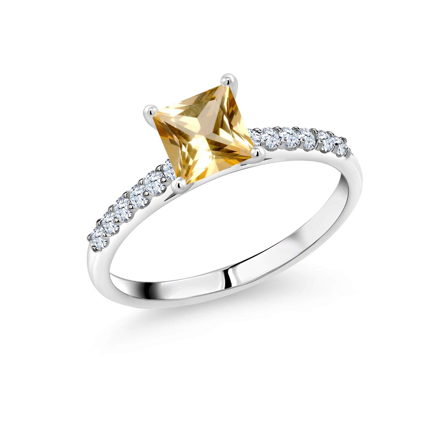 10K White Gold Ring with White Created Sapphire & Honey Topaz - Elegant Gemstone Jewelry for Women | Perfect for Weddings, Anniversaries & Special Occasions