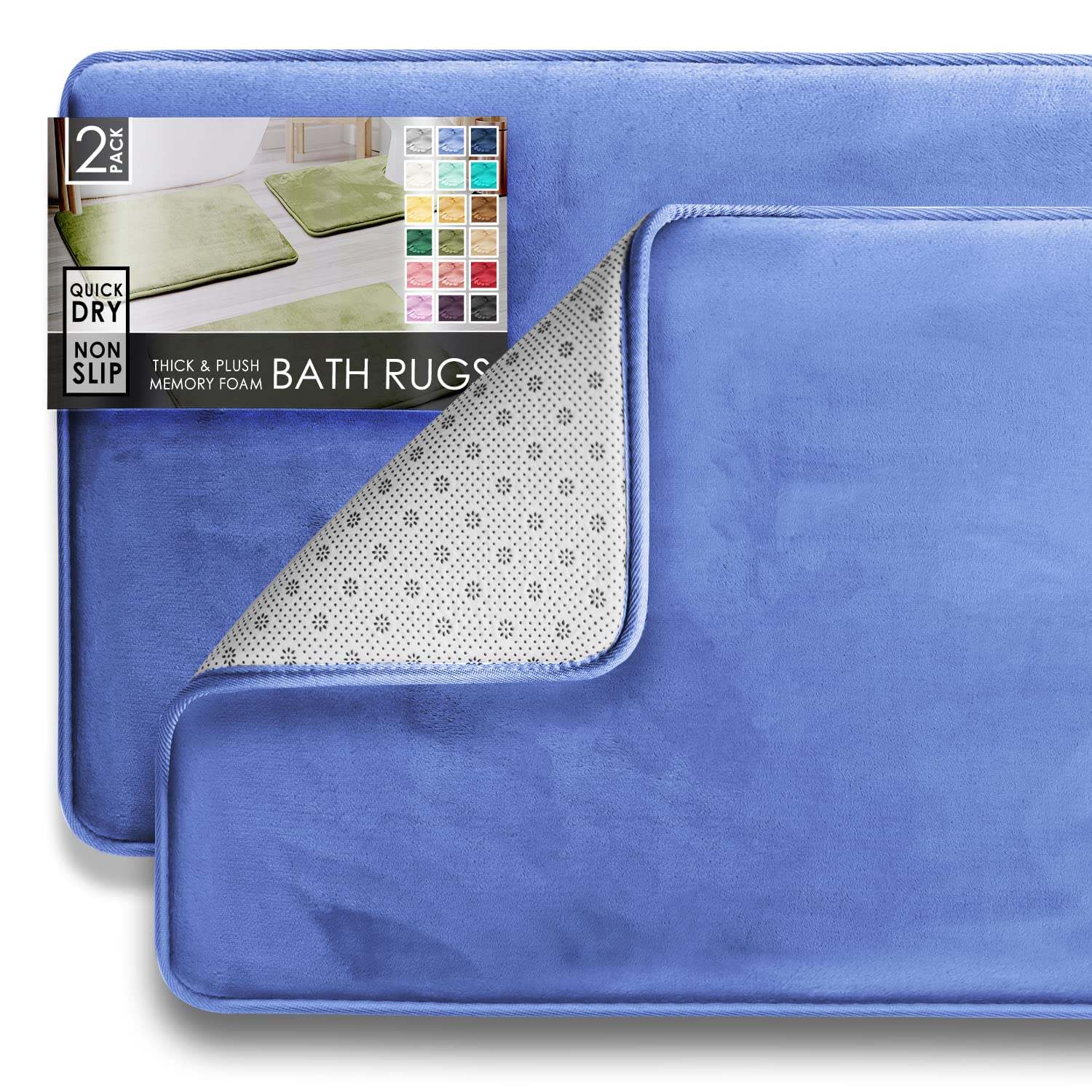 Ultra Soft Non-Slip Bath Mat Set - Velvet Memory Foam Bathroom Rugs (2-Pack, 17x24