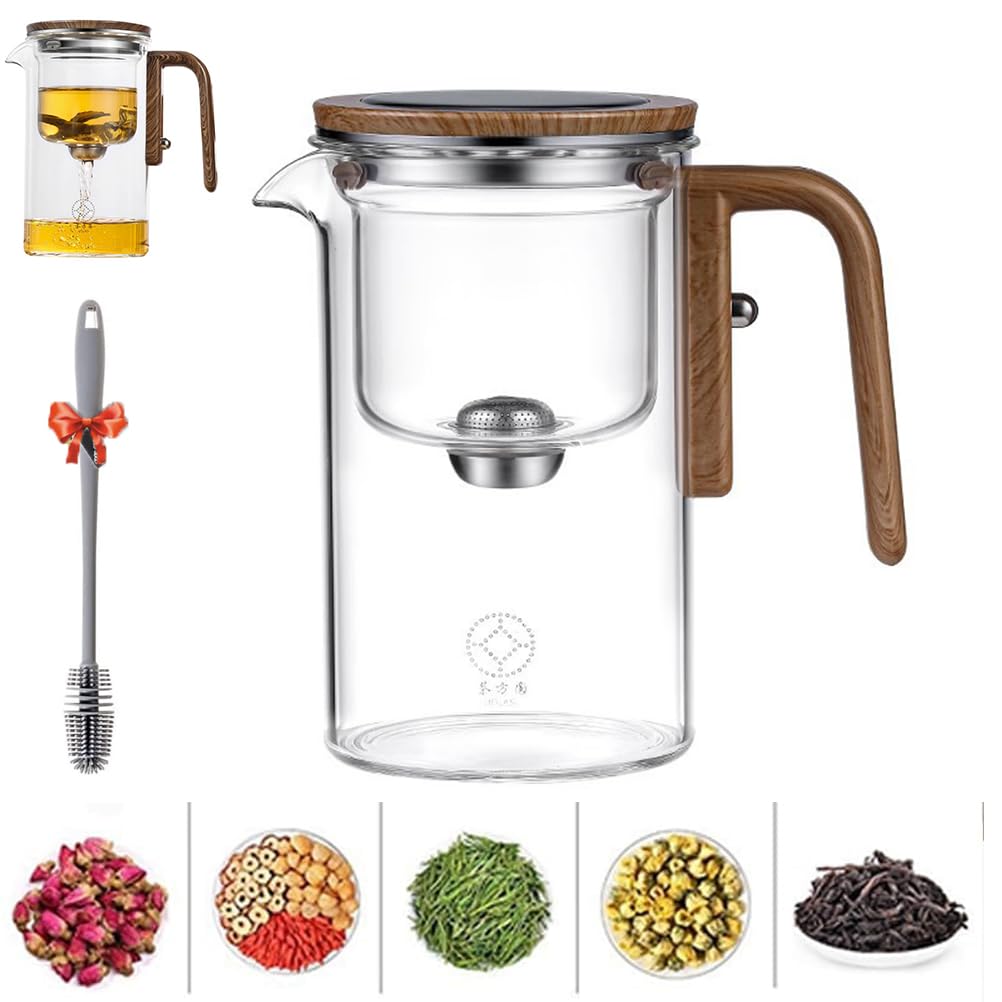 Enchanti Magic Glass Teapot with Strainer & Wooden Handle - 17oz Witchcraft Teapot for Loose Leaf Tea | Perfect for Tea Ceremonies, Witchy Aesthetics & Gift Giving