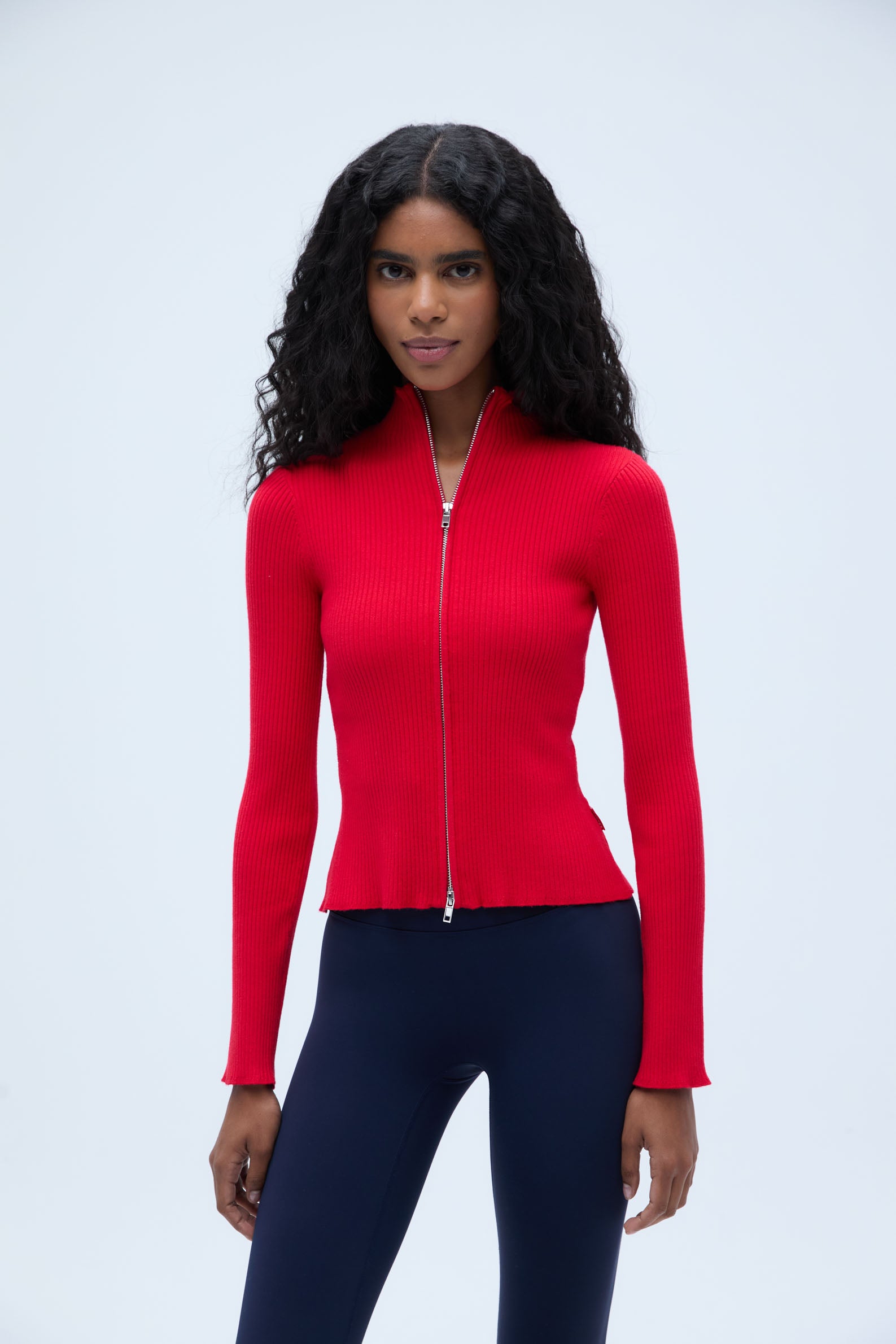 Stylish Red Rib Knit Zip Up Sweatshirt for Women & Men | Cozy Casual Pullover Hoodie | Perfect for Fall, Winter & Outdoor Activities