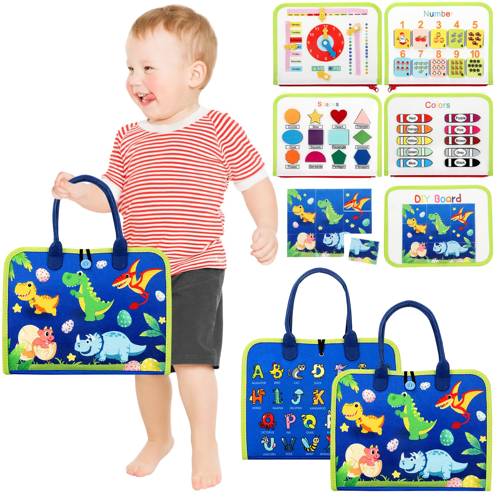 Busy Board for Toddlers - 8-in-1 Educational Toy with Alphabet & Counting for Travel