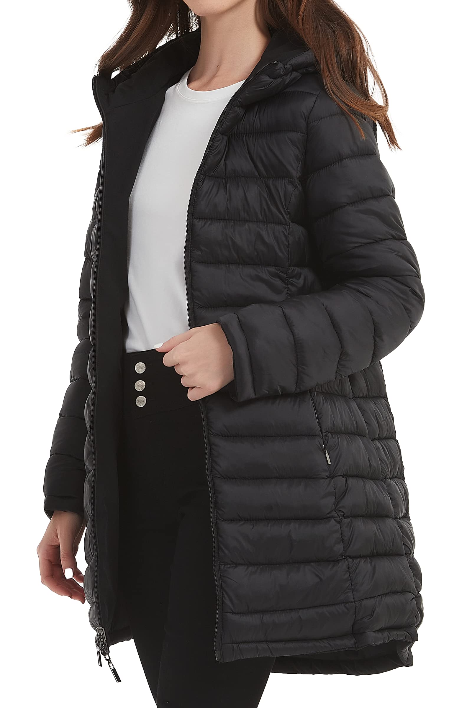 Bellivera Women's Reversible Puffer Jacket - Quilted Long Hooded Bubble Coat for Spring & Winter | Warm Fashion Outerwear for Casual Wear, Travel & Outdoor Activities