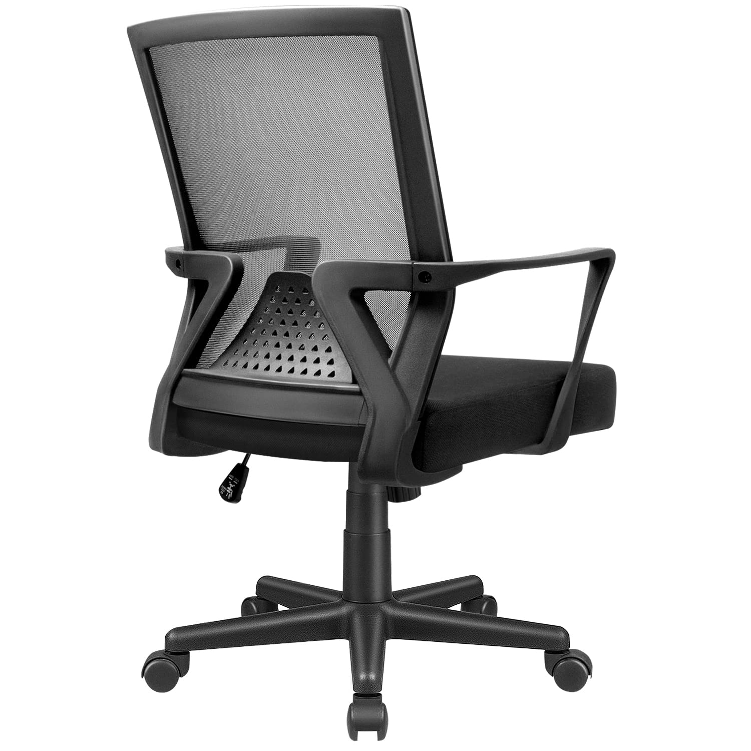 Flamaker Ergonomic Office Chair - Mesh Computer Desk Chair with Mid Back, Lumbar Support & Thick Seat - Adjustable Swivel Task Chair with Armrests for Home & Office (Black) - Perfect for Long Work Hours & Gaming Sessions