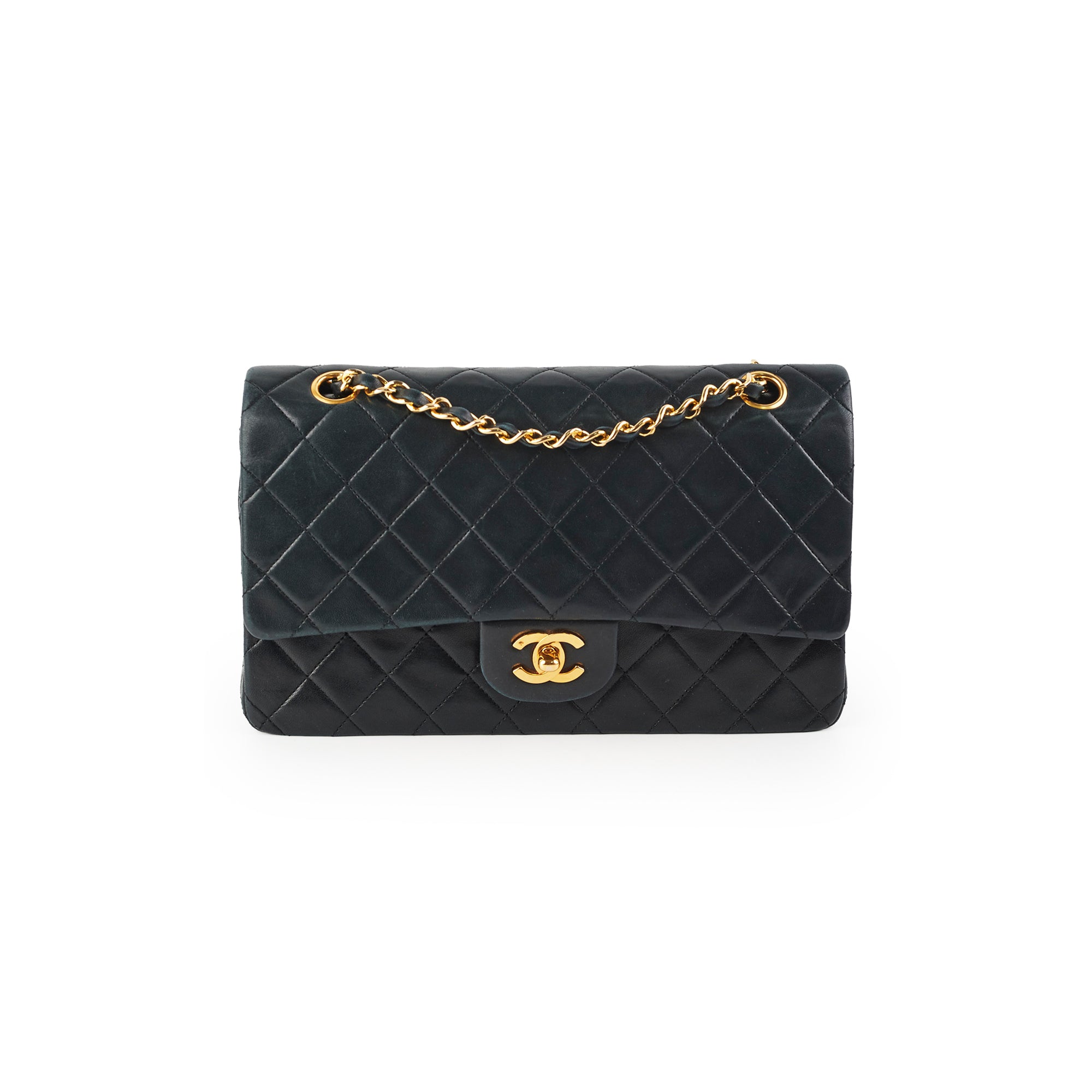 Vintage Chanel Quilted Lambskin Medium/Large Black Handbag with 24K Gold Hardware - Classic Luxury Crossbody Bag for Women, Perfect for Date Night & Special Occasions