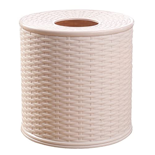 Round Napkin Holder & Toilet Paper Storage Box - Dustproof Bathroom Tissue Organizer for Home, Desktop, Living Room, Hotel & Bedroom Decor (Beige) - Perfect for Bathroom Countertops, Kitchen Tables & Office Desks
