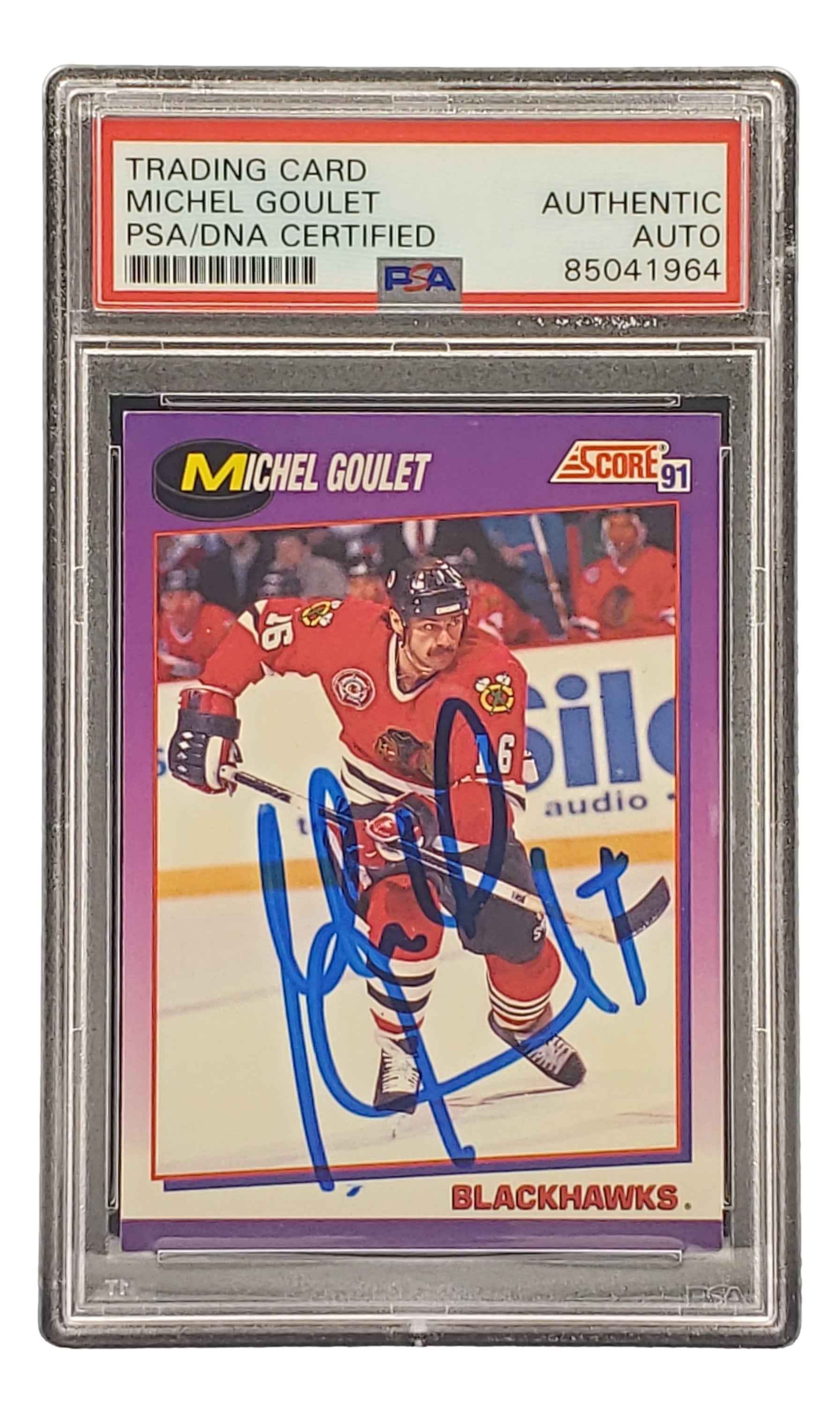 Michel Goulet Autographed 1991 Score #201 Chicago Blackhawks Hockey Card - PSA/DNA Certified 85041964 - Perfect for NHL Memorabilia Collectors & Hockey Fans