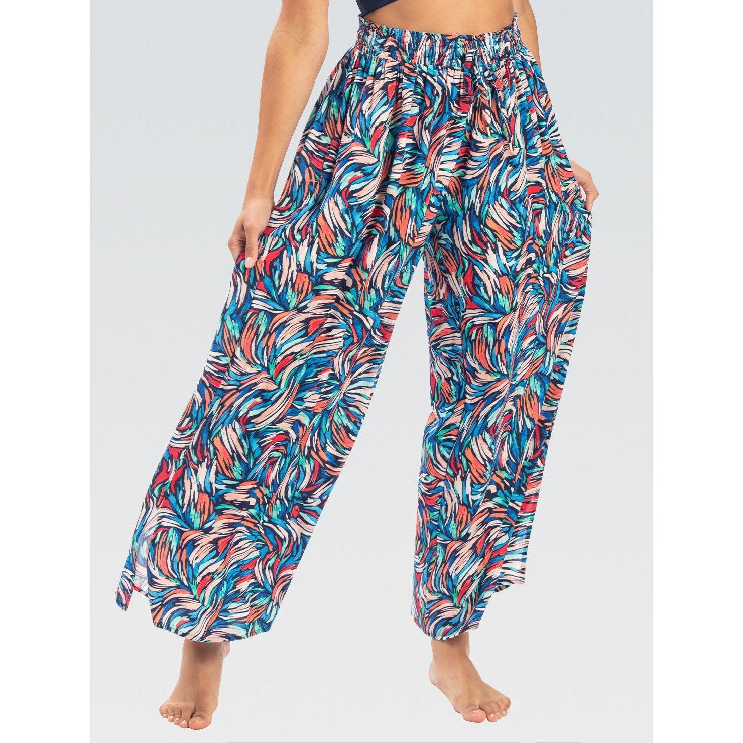 Dolfin Bliss Printed Palazzo Pants - Women's Flowy Beach Cover Up for Summer Vacation & Poolside Lounging