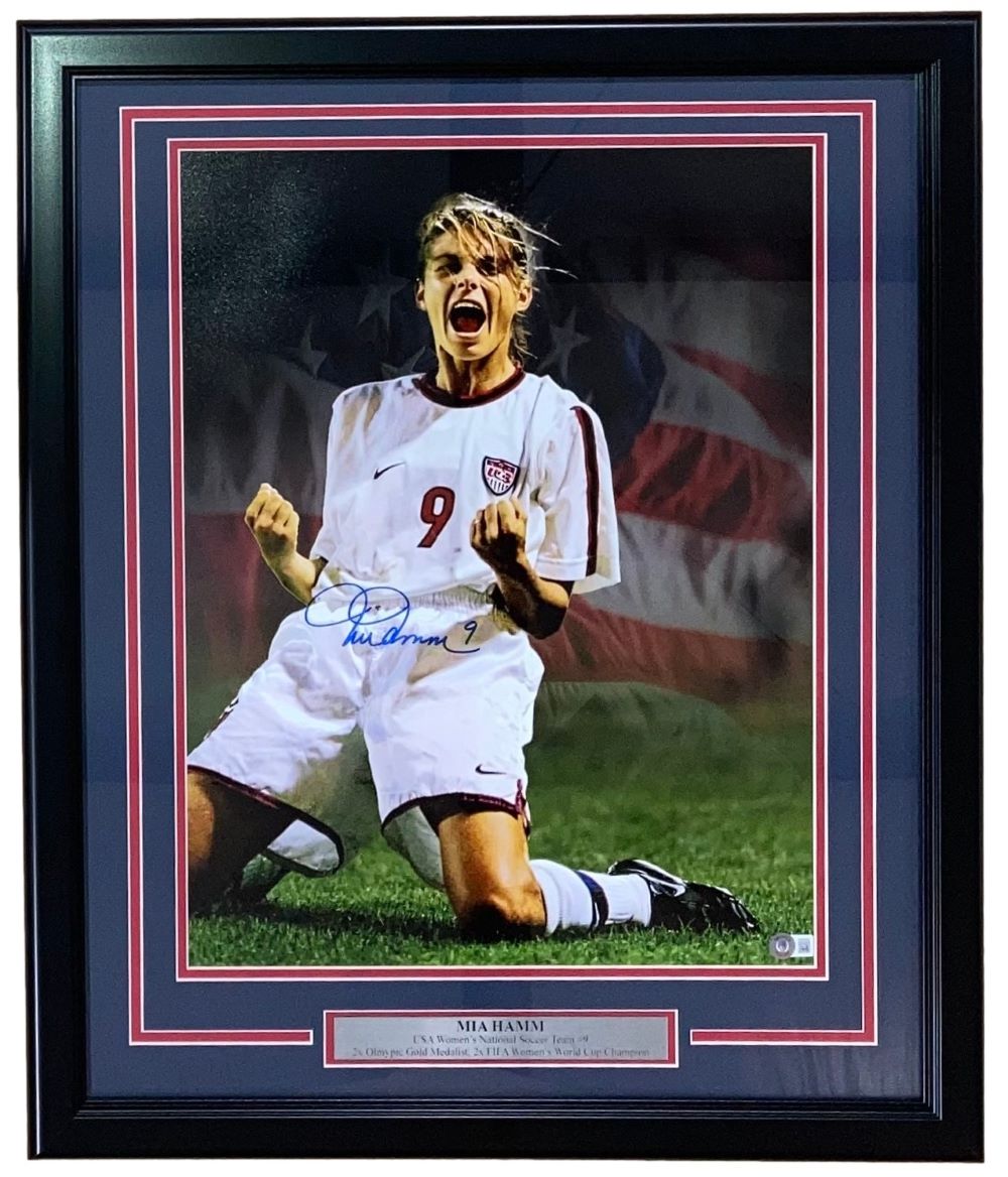 Mia Hamm Autographed Framed 16x20 USA Women's Soccer Collage Photo - Limited Edition Collectible - Perfect for Sports Memorabilia Fans & Home Office Decor