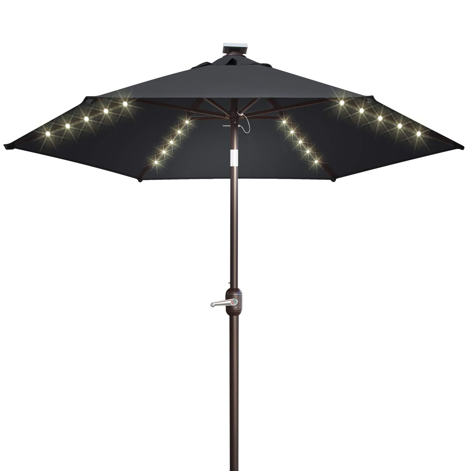 7.5ft LED Solar Patio Umbrella with Tilt Function - Aluminum Pole Outdoor Sun Shade for Garden, Balcony, Poolside & Backyard (Perfect for Summer Relaxation & Outdoor Dining)