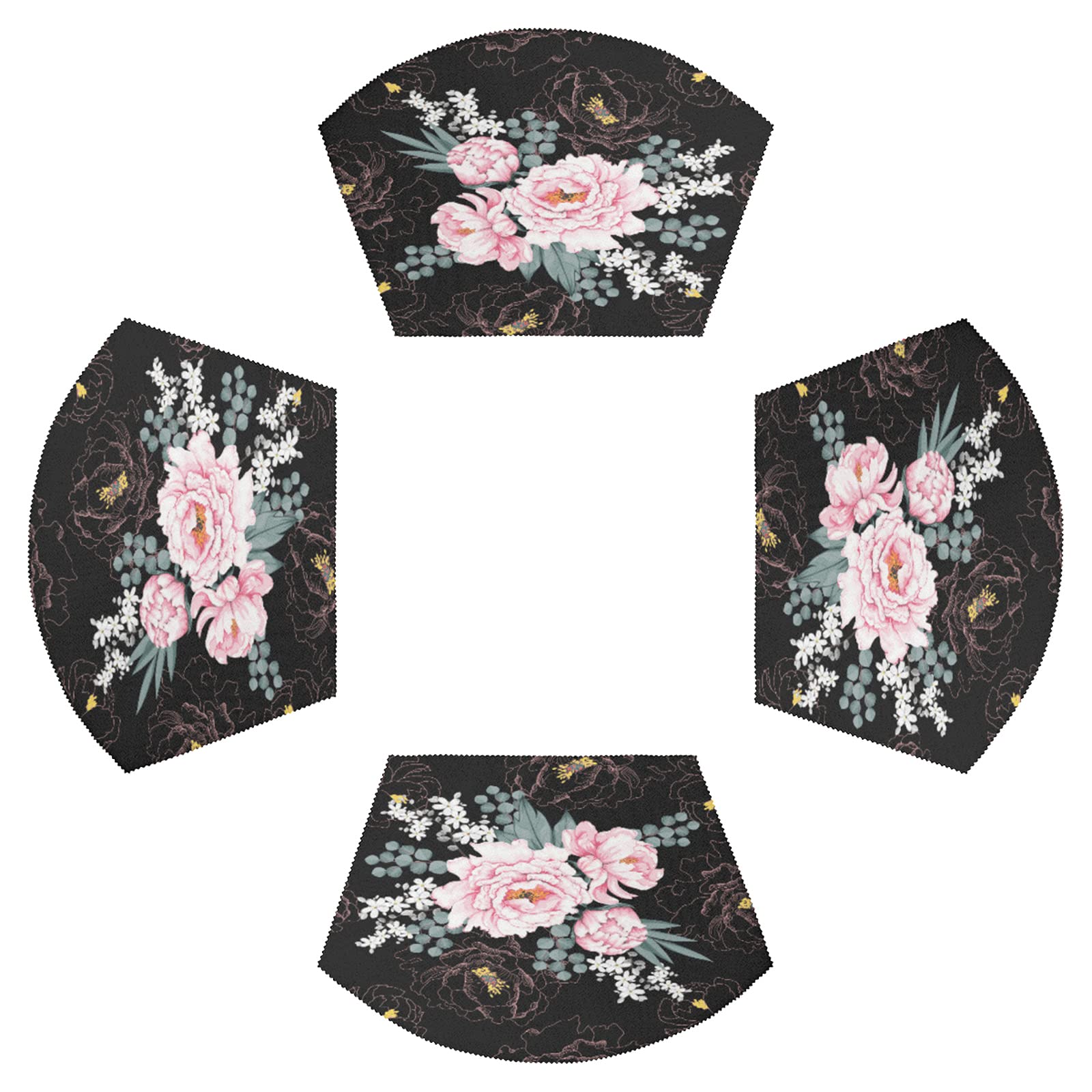 4-Pack Floral Peony Round Placemats - Heat Resistant, Non-Slip & Easy to Clean Table Mats for Dining - Elegant Wedge Design for Round Tables - Perfect for Dinner Parties, Family Gatherings & Everyday Use