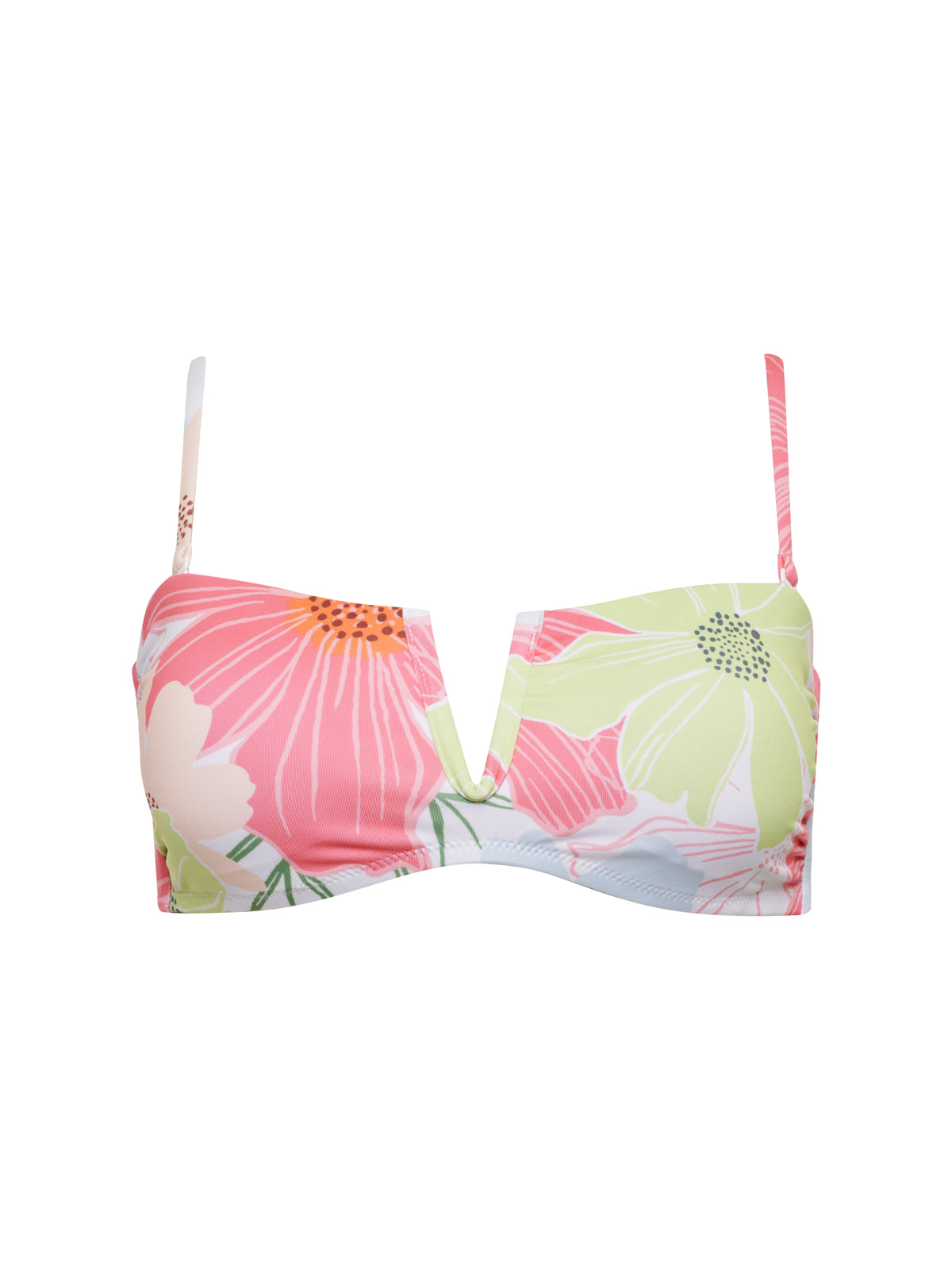 Floral V Wire Bandeau Bikini Top - White | Women's Swimwear for Beach, Pool & Summer Vacations