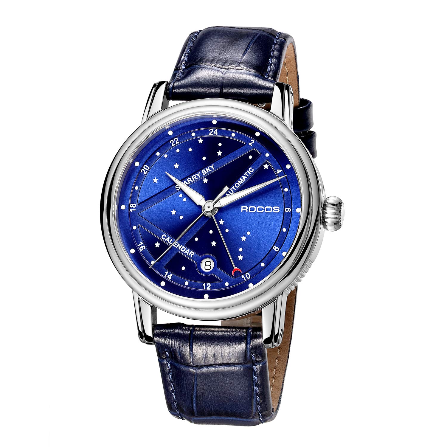 Luxury Automatic Mechanical Skeleton Watch for Men - Stainless Steel Band, Synthetic Sapphire, 24H Waterproof & Luminous - Business Wristwatch with Starry Sky Dial (Model J108) - Perfect for Office, Formal Events & Gifts