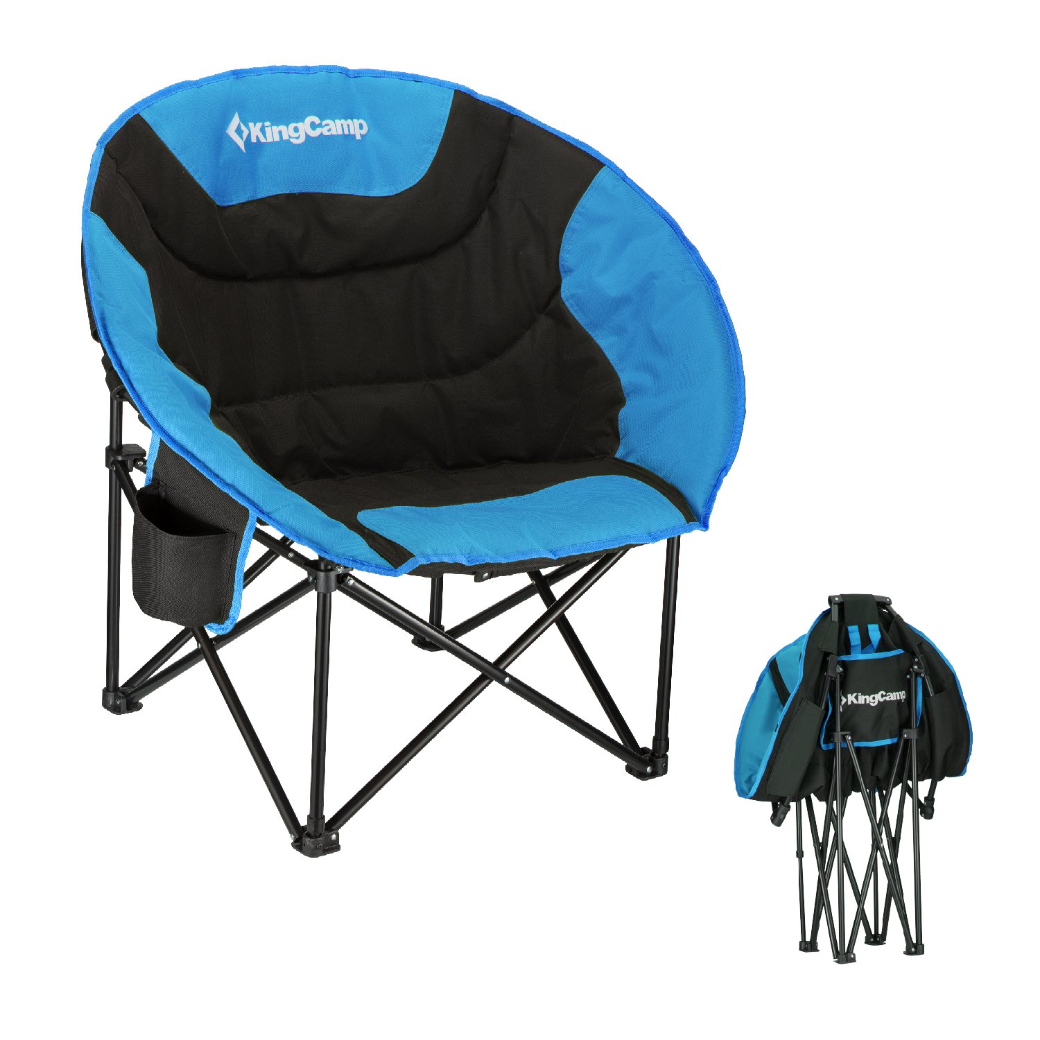 KingCamp Oversized Moon Chair for Adults - Heavy Duty 300lbs Capacity, Portable Folding Saucer Chair with Padded Seat, Cup Holder & Carry Bag (Blue, Green, Red) - Perfect for Camping, Backyard, Patio & Indoor Relaxation