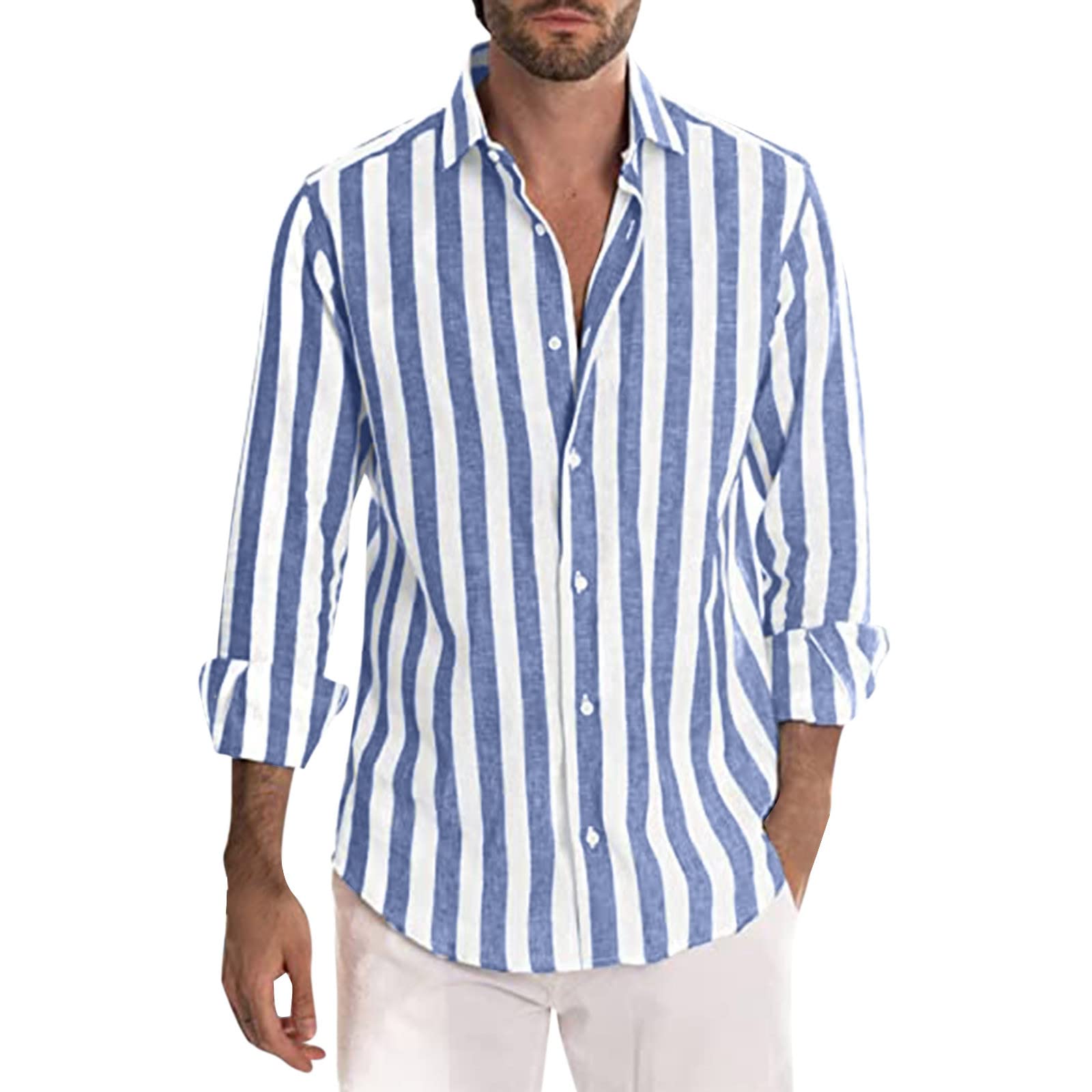 Men's Cow Print T-Shirt - Summer Fashion Casual Cotton Linen Blend Button-Up Shirt with Buckle Detail | Solid Color Short Sleeve Top for Beach, Vacation & Everyday Wear
