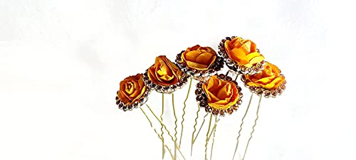 Elegant Bridal Hair Pins for Women & Girls - 6 Pack Orange Crystal Bun Decorations - Perfect for Weddings, Prom & Special Occasions