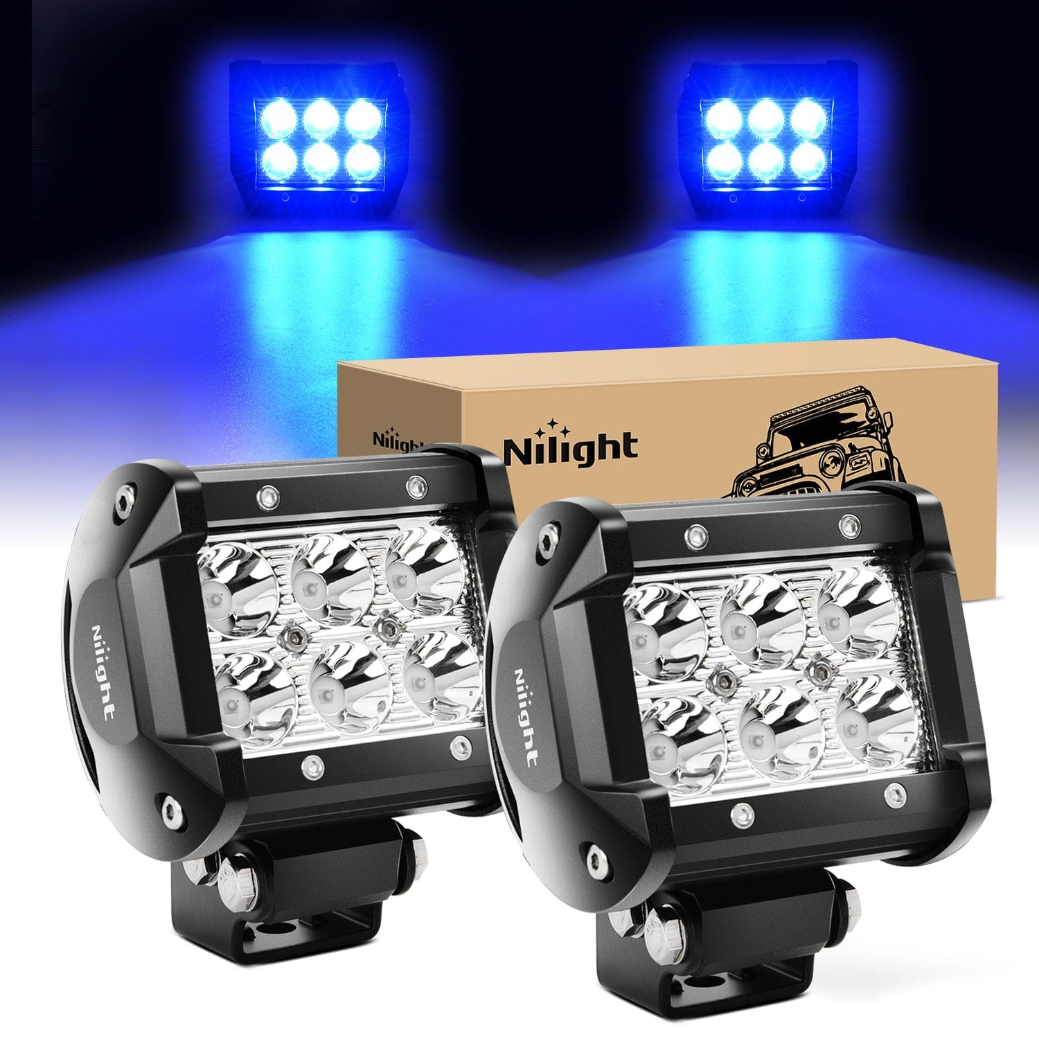 18W 4 Inch Blue Spot LED Light Pods (Pair) - High-Intensity Off-Road Lighting for Trucks, ATVs, UTVs & Boats - Waterproof & Durable for Night Driving, Camping & Outdoor Adventures