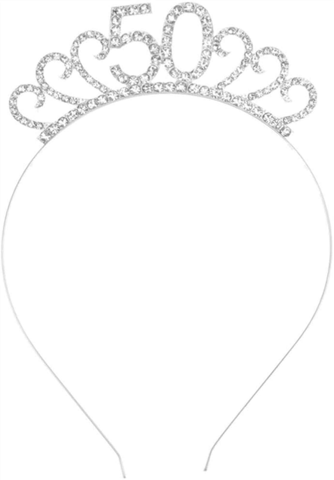 Auoeer Crystal 50th Birthday Tiara Crown for Women - Elegant Queen Headband Hair Accessory for Birthday Parties & Special Occasions (Size 2)