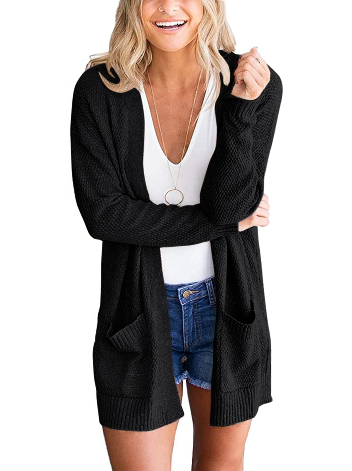 MEROKEETY Women's 2025 Long Sleeve Waffle Knit Cardigan - Open Front Cozy Sweater Coat with Pockets for Fall & Winter | Casual Outfits, Office Wear & Loungewear