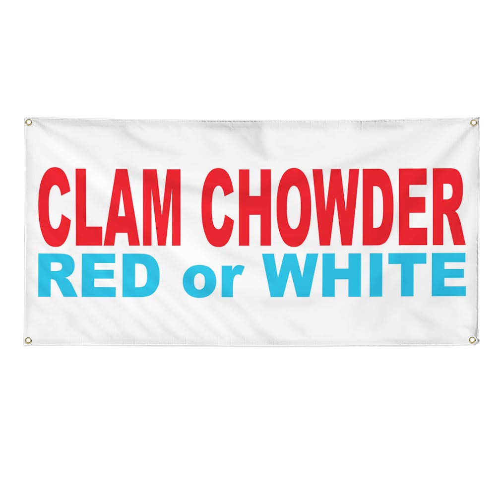 Premium Vinyl Banner - 60x144 Inches, Weatherproof & Durable for Outdoor Use - Ideal for Restaurants, Food Trucks, Bars & Industrial Yard Signs - Red, White or Blue Options with 10 Rustproof Grommets (Perfect for Clam Chowder Promotions, Festivals & Business Advertising)