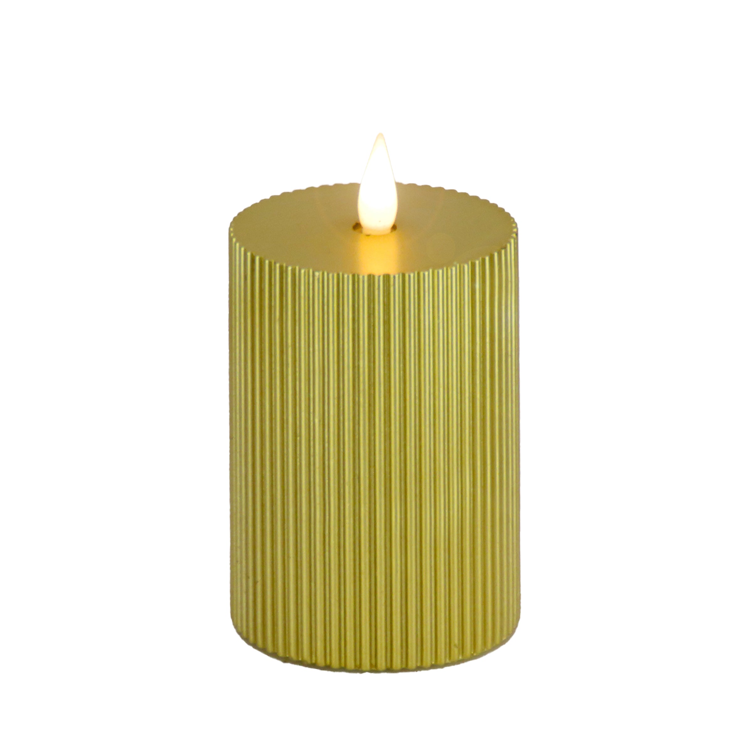 HGTV Home Collection Flameless Georgetown Pillar Candle - 3x7 Inches, Gold - Elegant Decorative Candle for Home, Wedding, and Holiday Decor
