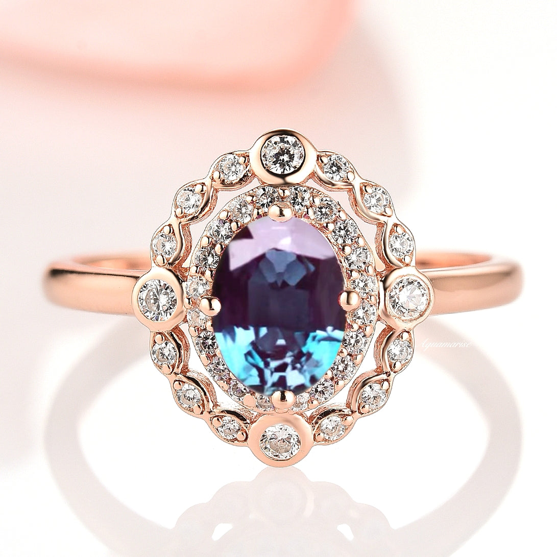 Valentine Alexandrite Ring 14K Rose Gold Vermeil - Elegant Birthstone Jewelry for Women, Perfect Gift for Anniversary, Engagement & Special Occasions