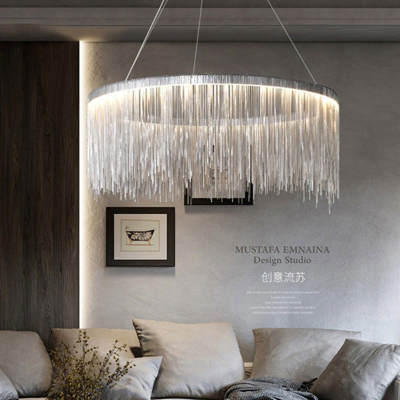 Modern Chain LED Chandelier for Living Room - Dimmable Hanging Light Fixture with Adjustable Height for Dining Room, Bedroom, or Entryway