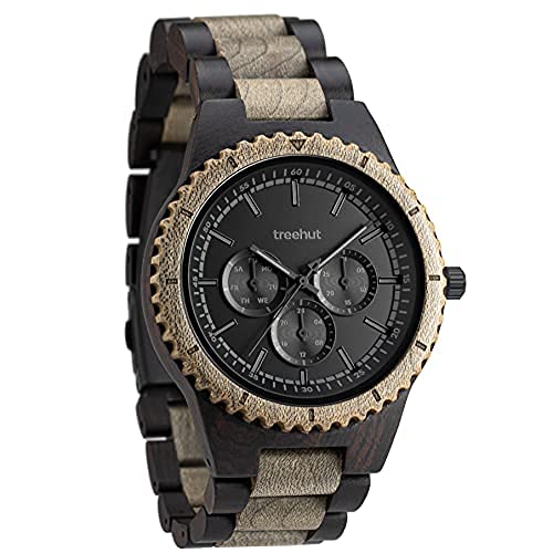 Premium Zebrawood Wooden Watch for Men – Adjustable Band & Stainless Steel Clasp – Japanese Quartz Movement with Day-Date Display – Eco-Friendly Analog Wristwatch in Gift Box – Perfect for Business, Casual Wear & Special Occasions