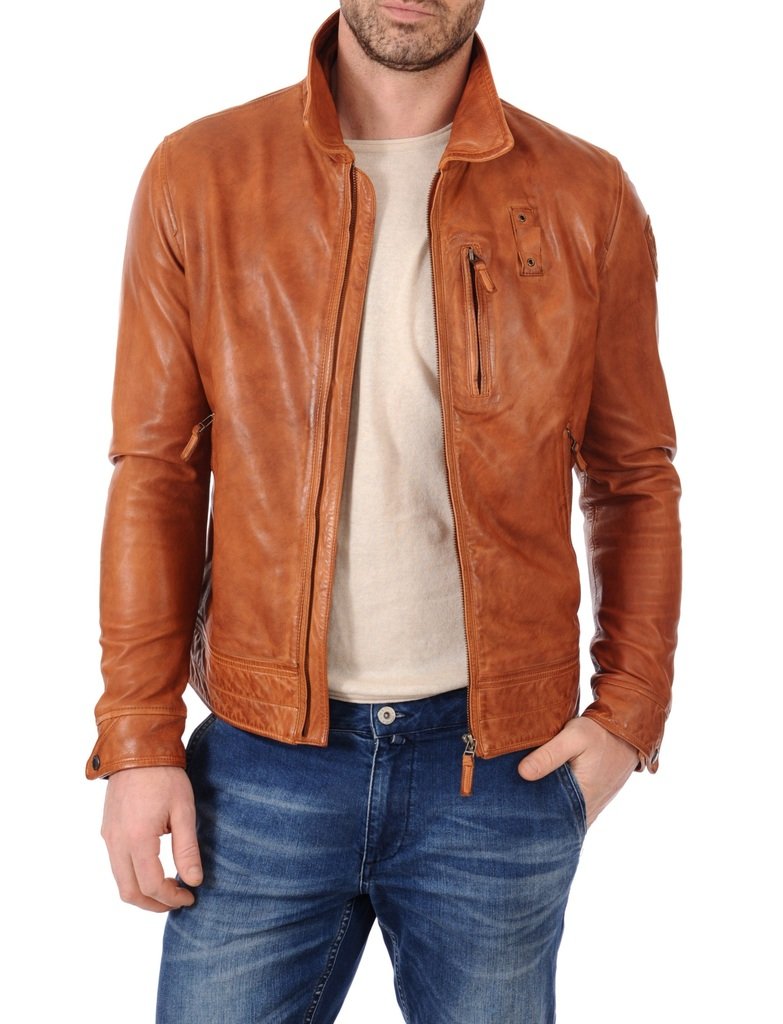 Men's Lambskin Leather Bomber Jacket - Medium Tan, Motorcycle Jacket for Men, Stylish & Durable Outerwear for Riding, Casual Wear & Outdoor Activities