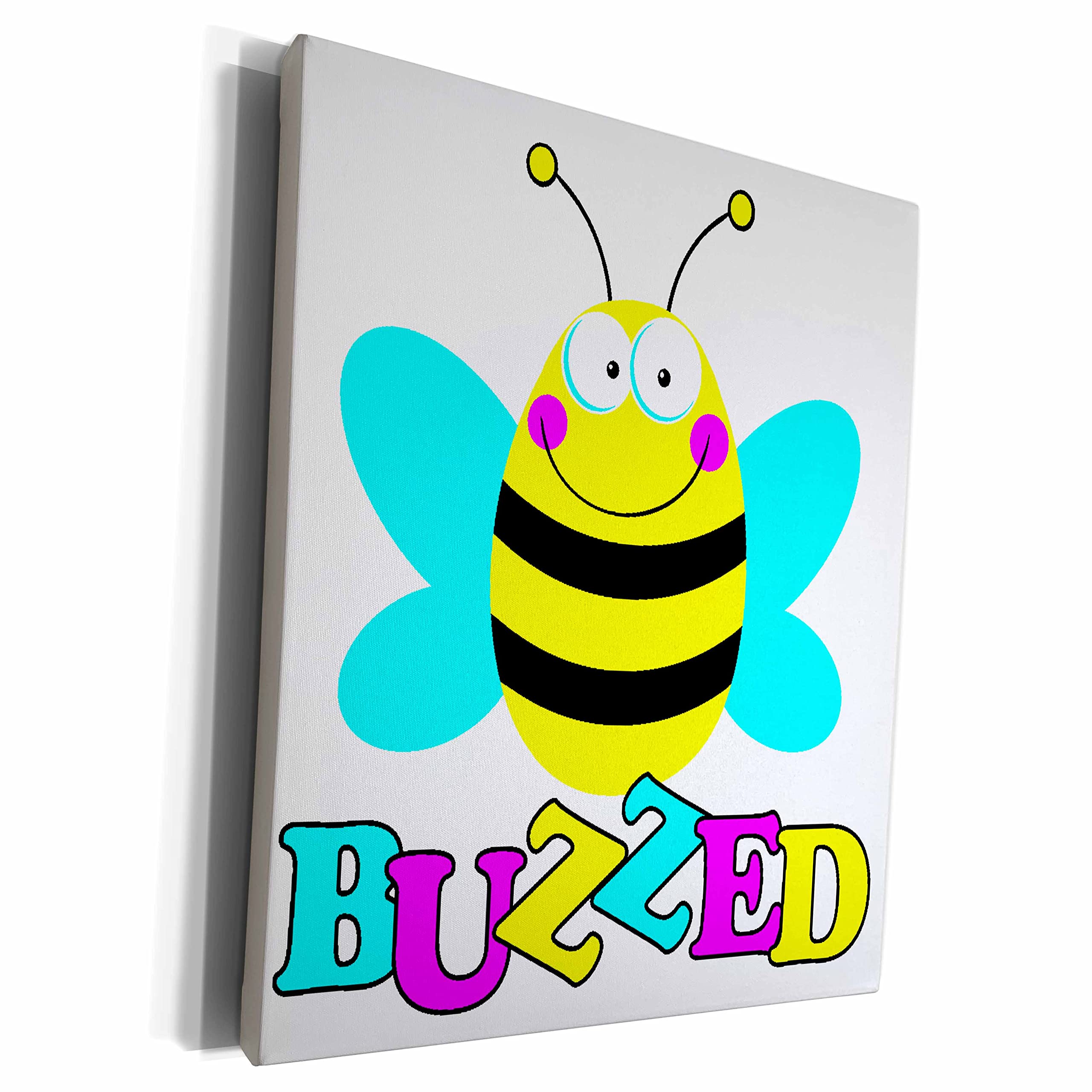 3D Rose Museum Grade Canvas Wrap - Cute Buzzed Cartoon Bumble Bee Art Print, CMYK Hipster Design Wall Decor for Living Room, Bedroom & Office