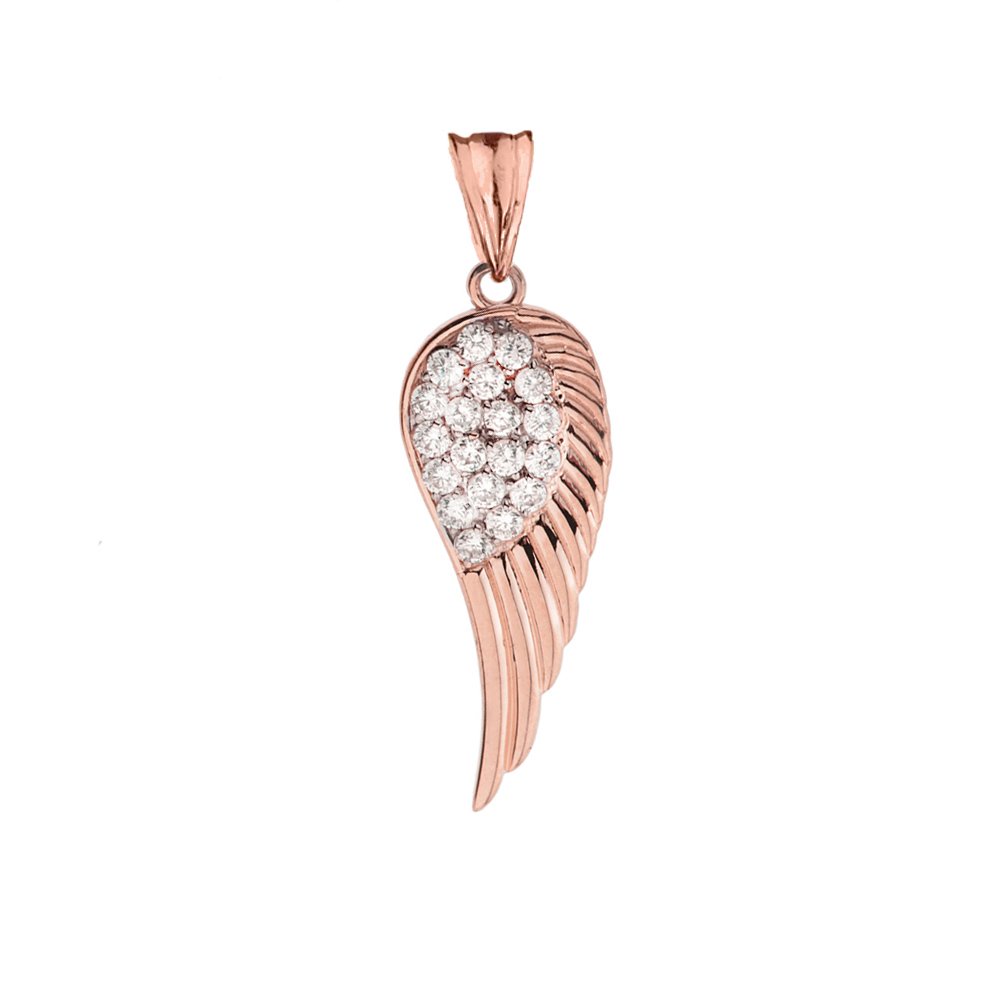 10k Rose Gold Diamond Angel Wing Pendant Necklace for Women - Elegant Jewelry Gift for Birthday, Anniversary & Valentine's Day - Perfect for Everyday Wear & Special Occasions