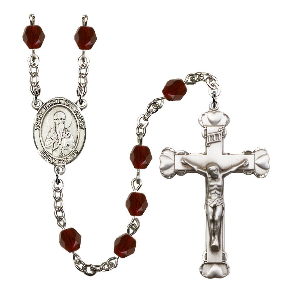 Bonyak St. Basil The Great Silver-Plated Rosary with Birthstone Colors - Religious Jewelry for Prayer & Meditation | Perfect Catholic Gift for Baptism, First Communion & Spiritual Protection