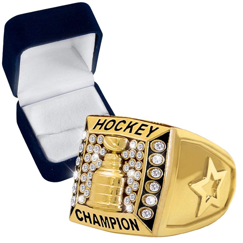 Gold Hockey Championship Ring with Presentation Box - Size 12 - Premium Quality Sports Trophy for Champions | Perfect for NHL Awards, Hockey Tournaments & Team Celebrations
